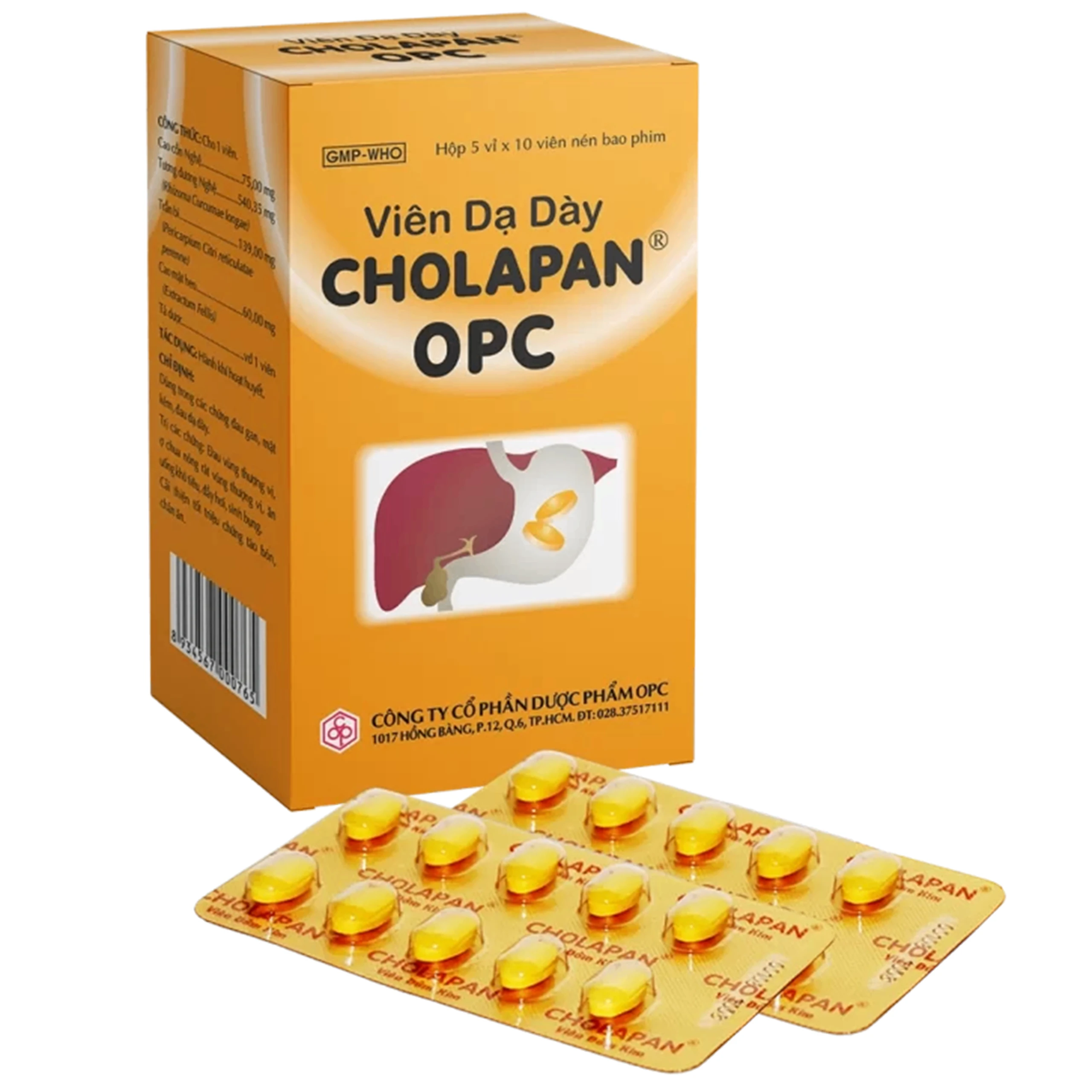 Viên mật nghệ Cholapan OPC điều trị các chứng gan đau, mật kém, đau dạ dày (5 vỉ x 10 viên)