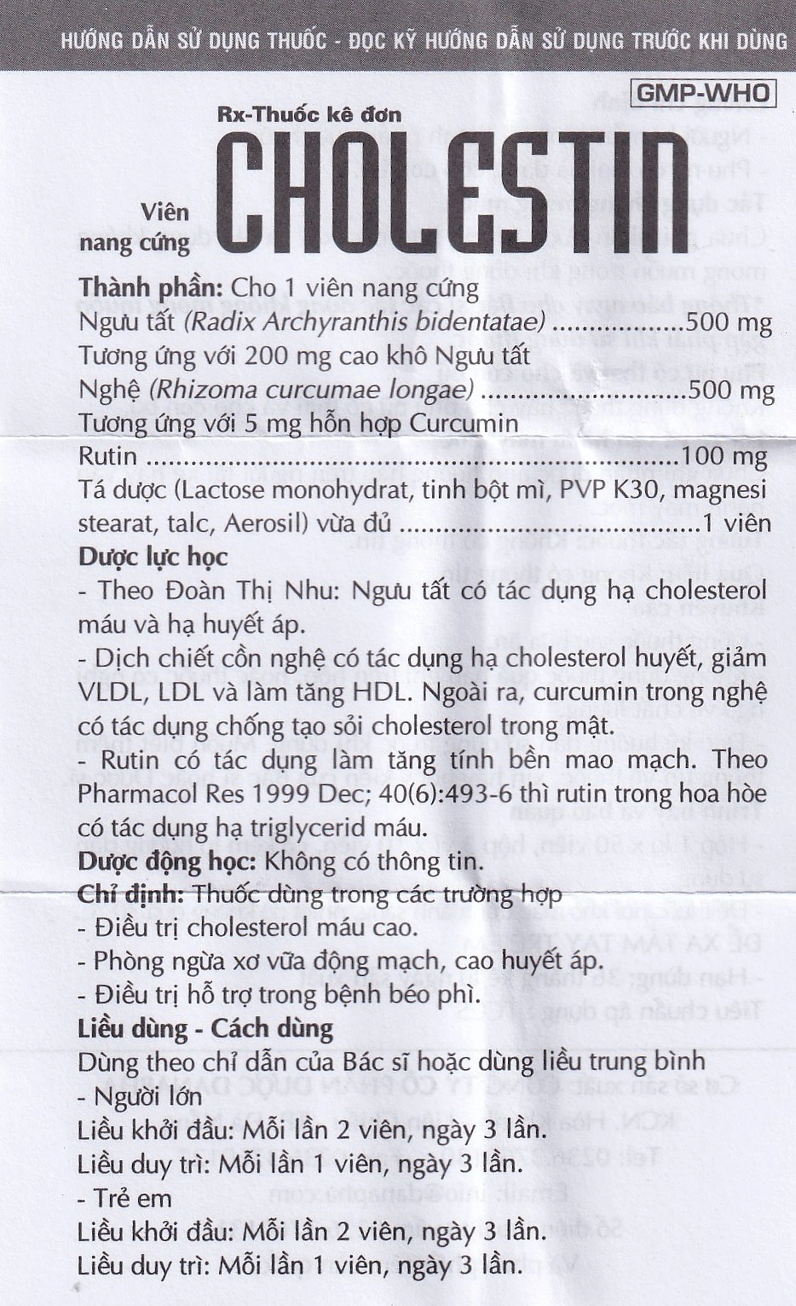 Thuốc Cholestin Danapha phòng ngừa xơ vữa động mạch, cao huyết áp (50 viên)