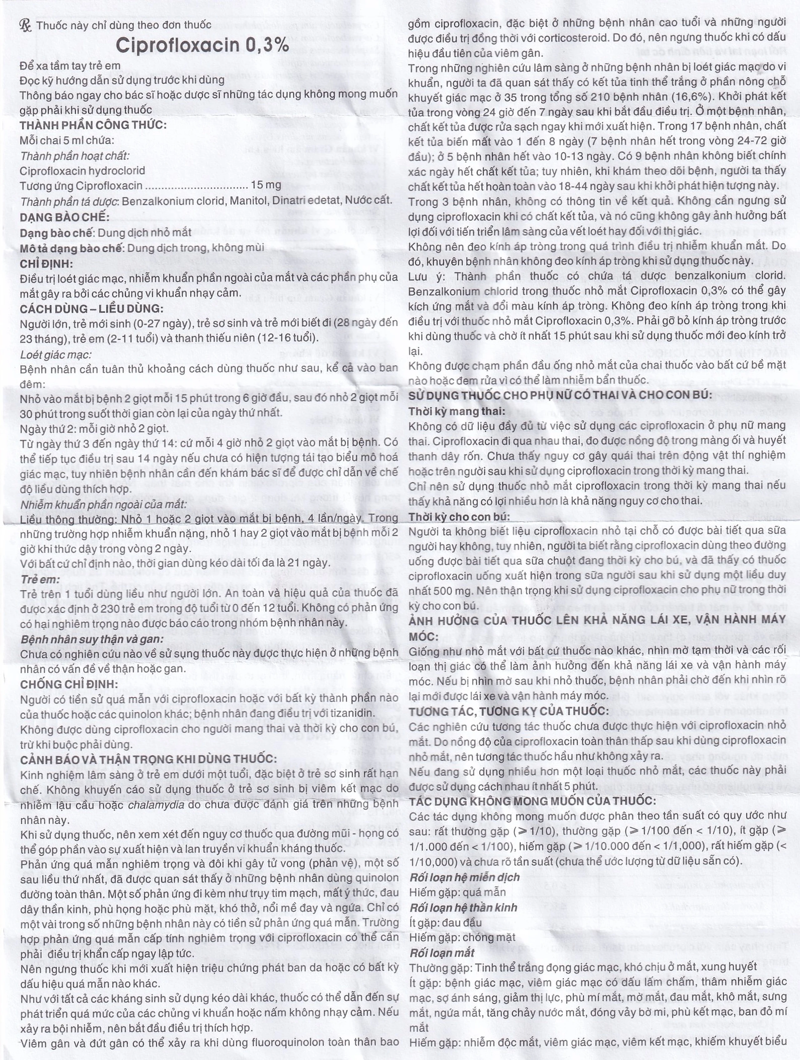Thuốc nhỏ mắt Ciprofloxacin 0.3% Dược 3-2 điều trị loét giác mạc (5ml)