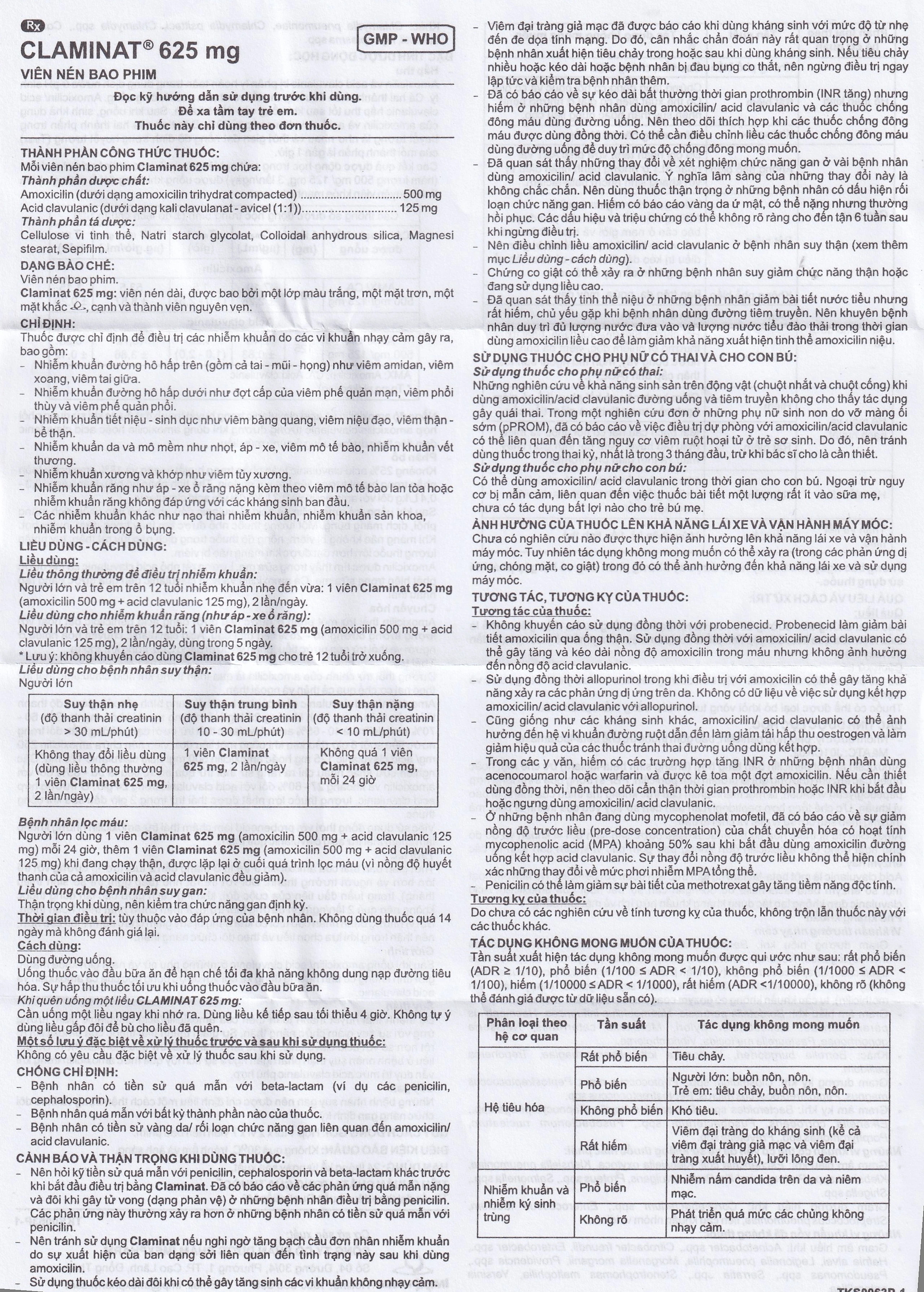 Thuốc Claminat 625mg Imexpharm điều trị nhiễm trùng (2 vỉ x 7 viên)