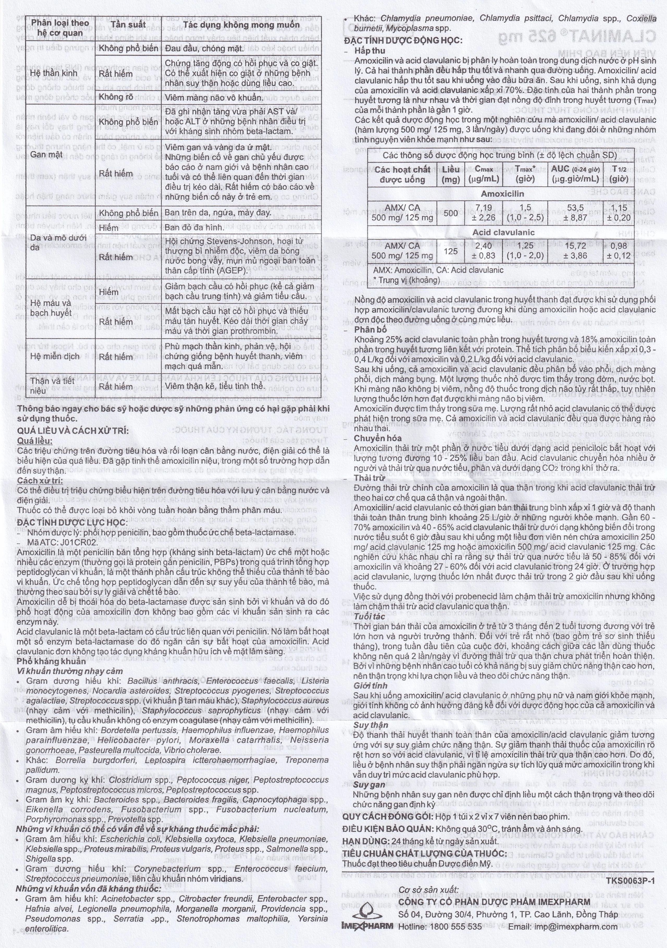 Thuốc Claminat 625mg Imexpharm điều trị nhiễm trùng (2 vỉ x 7 viên)