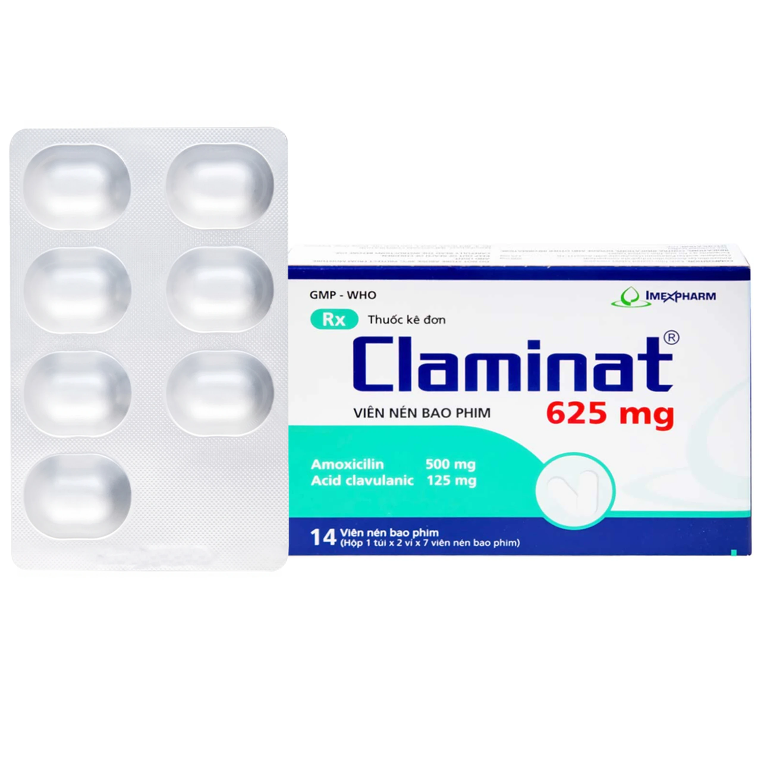 Thuốc Claminat 625mg Imexpharm điều trị nhiễm trùng (2 vỉ x 7 viên) 1