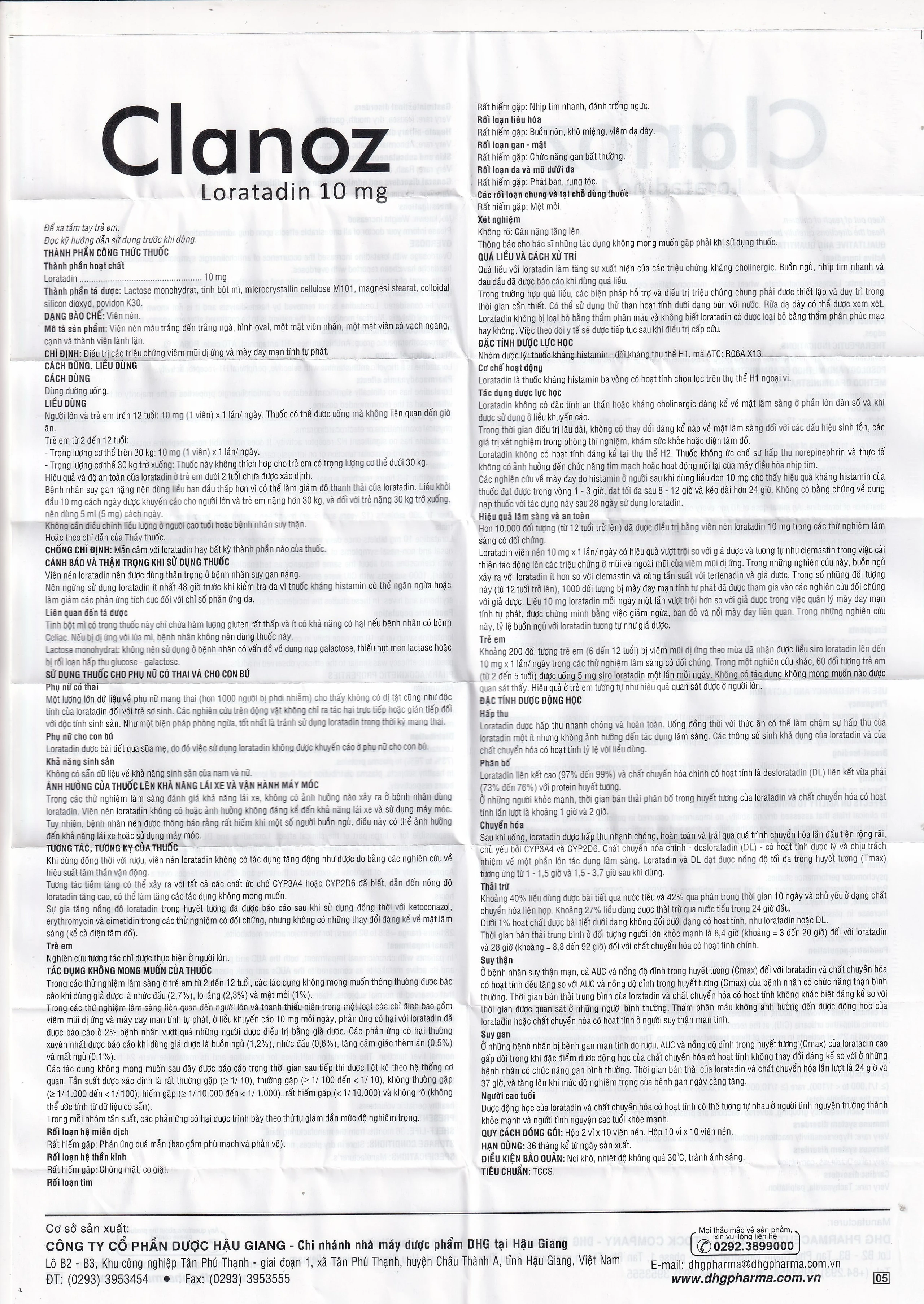 Thuốc Clanoz 10MG Dhg Pharma điều trị viêm mũi dị ứng, mè đay (10 vỉ x 10 viên)