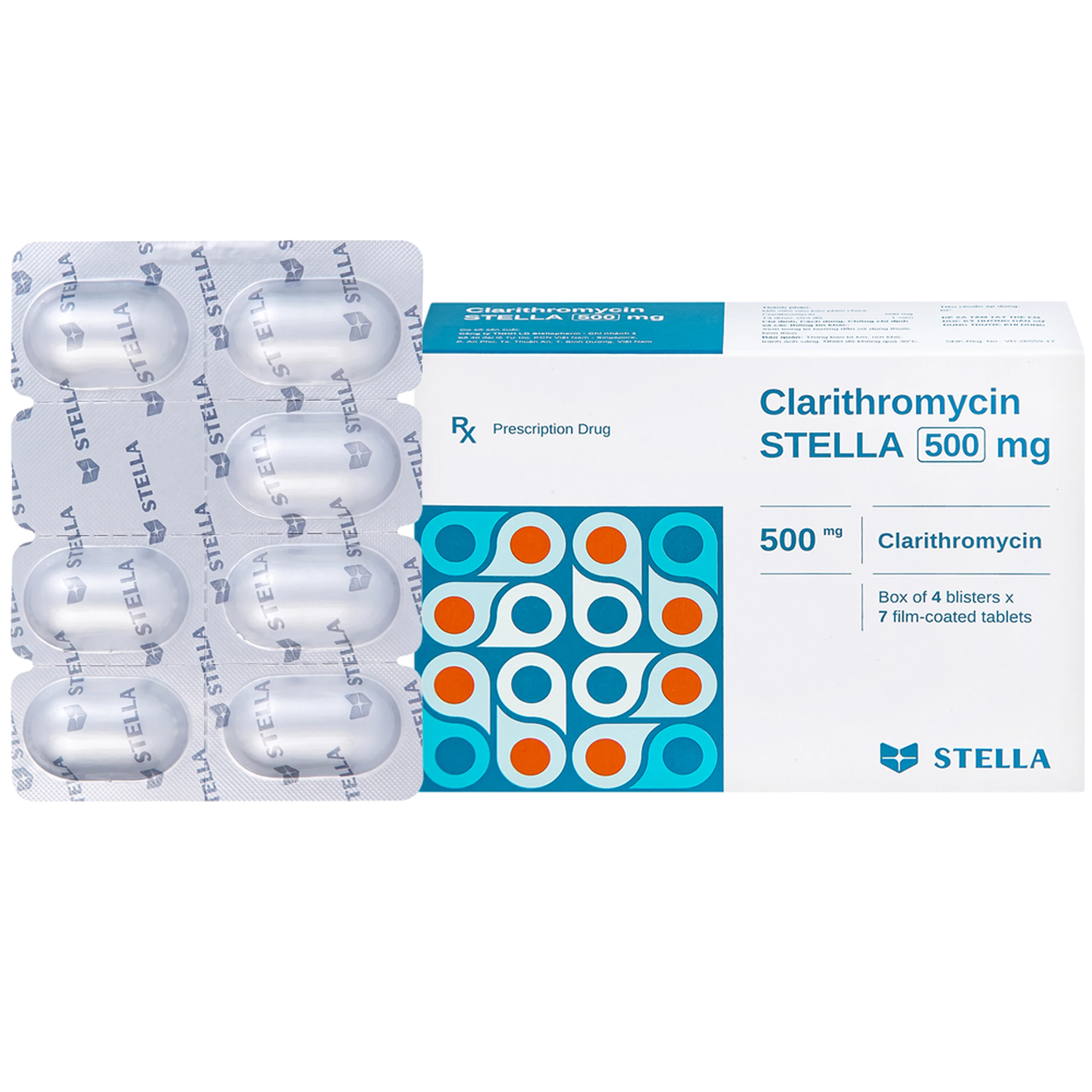 Thuốc Clarithromycin Stella 500mg điều trị nhiễm trùng (4 vỉ x 7 viên)