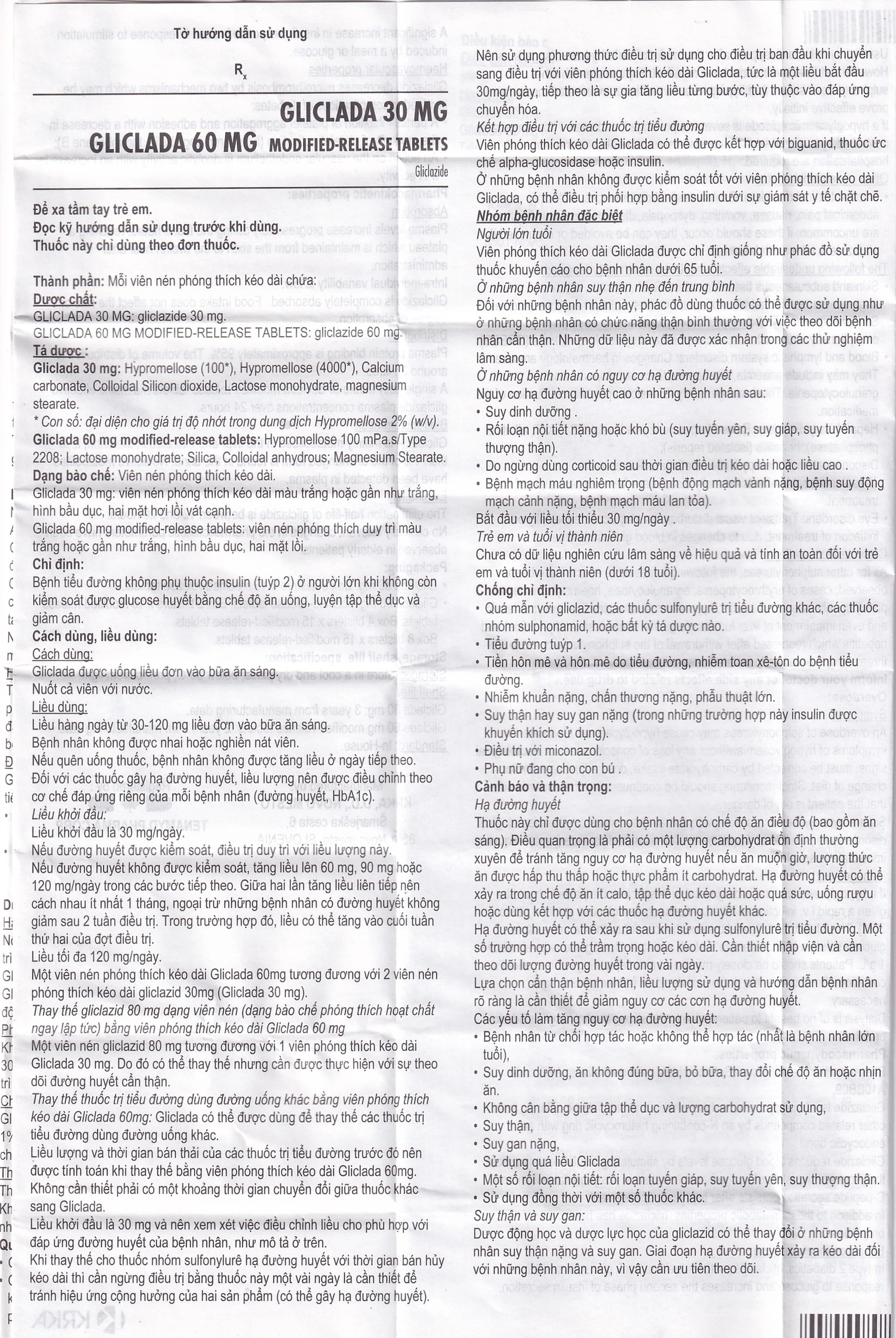 Thuốc Gliclada 30mg KRKA điều trị bệnh tiểu đường (8 vỉ x 15 viên)
