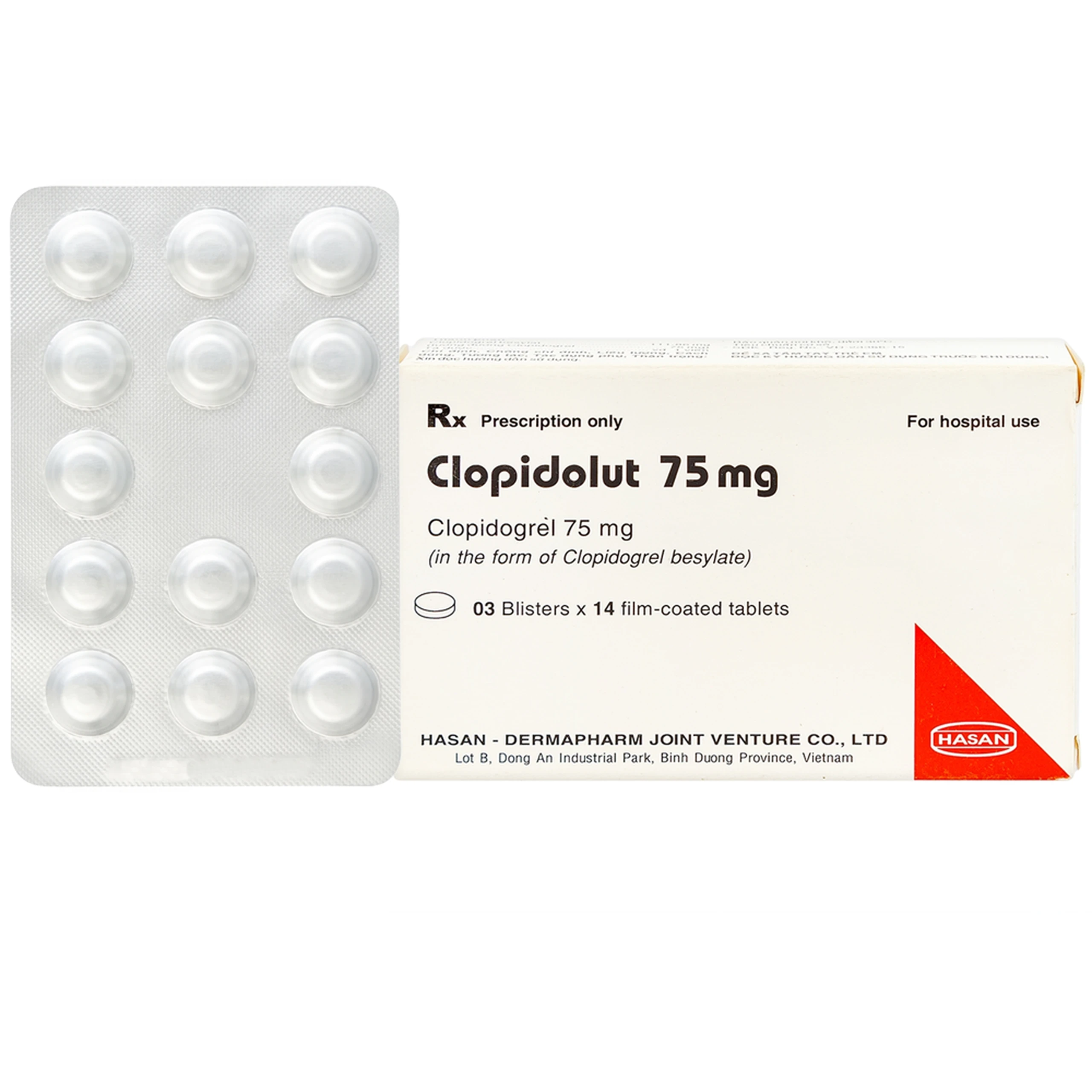 Thuốc Clopidolut 75mg Hasan phòng ngừa các biến cố do xơ vữa động mạch (3 vỉ x 14 viên)