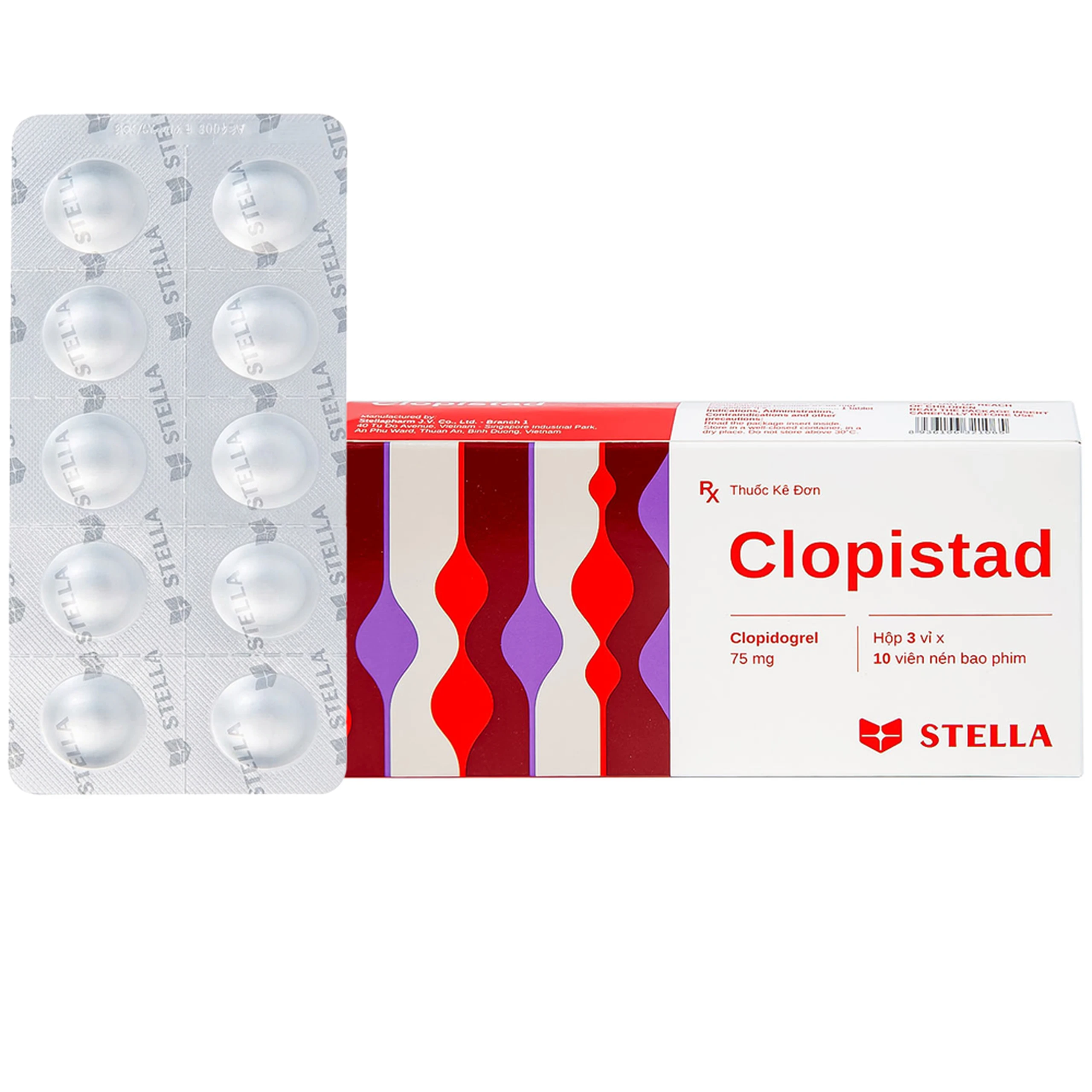 Thuốc Clopistad 75mg Stella phòng ngừa các biến cố do huyết khối động mạch (3 vỉ x 10 viên) 1