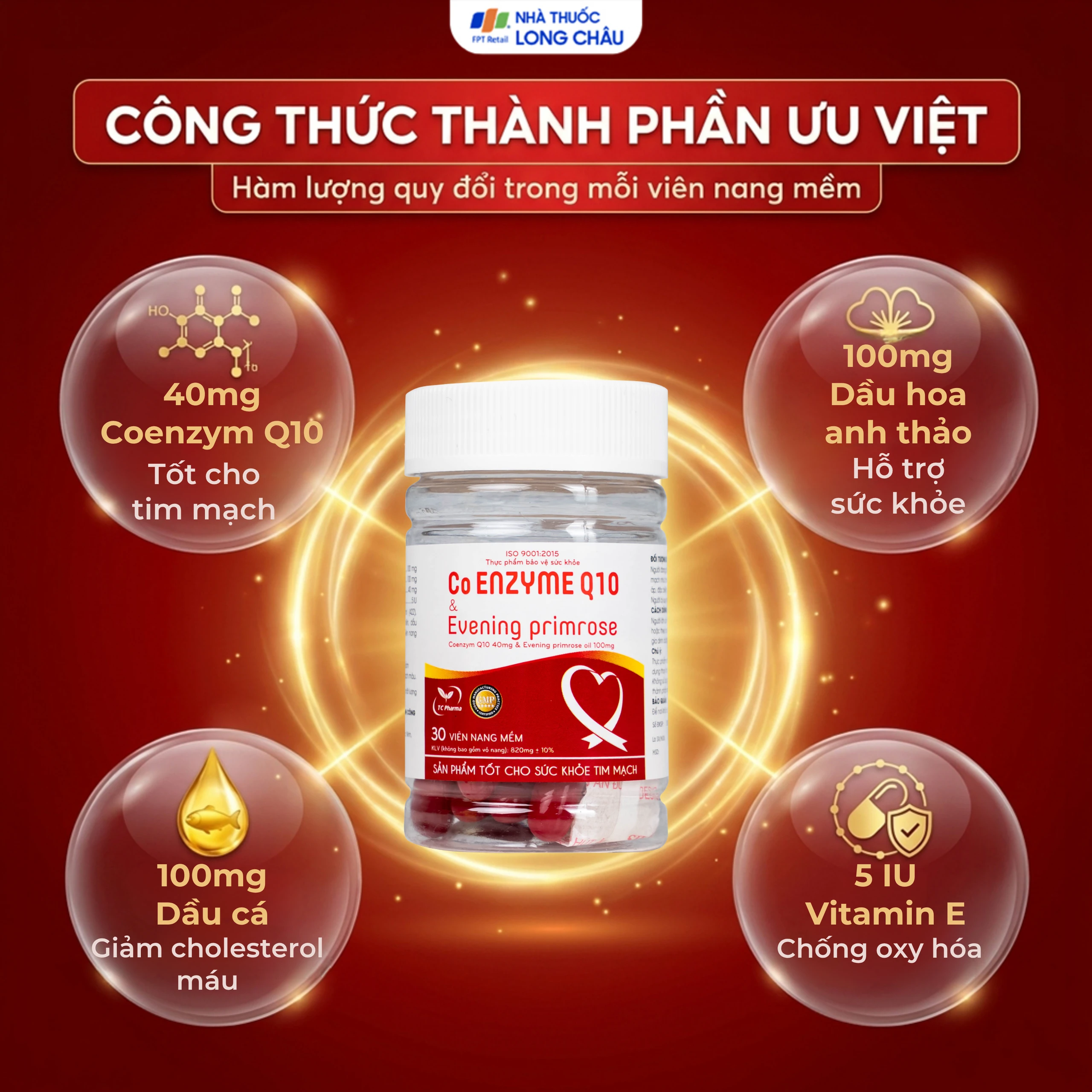 Viên uống hỗ trợ tốt cho tim mạch, giảm cholesterol máu Co Enzyme Q10 & Evening primrose (30 viên) 3