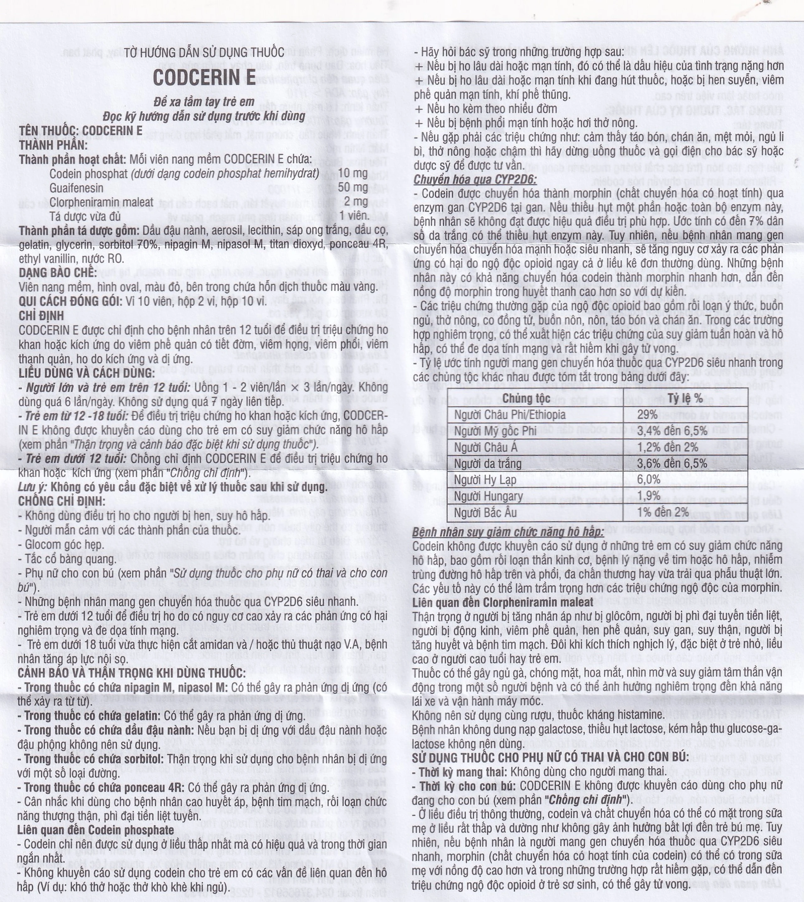 Thuốc Codcerin E Trường Thọ điều trị viêm phế quản, viêm họng, viêm phổi, ho do kích ứng (2 vỉ x 10 viên)