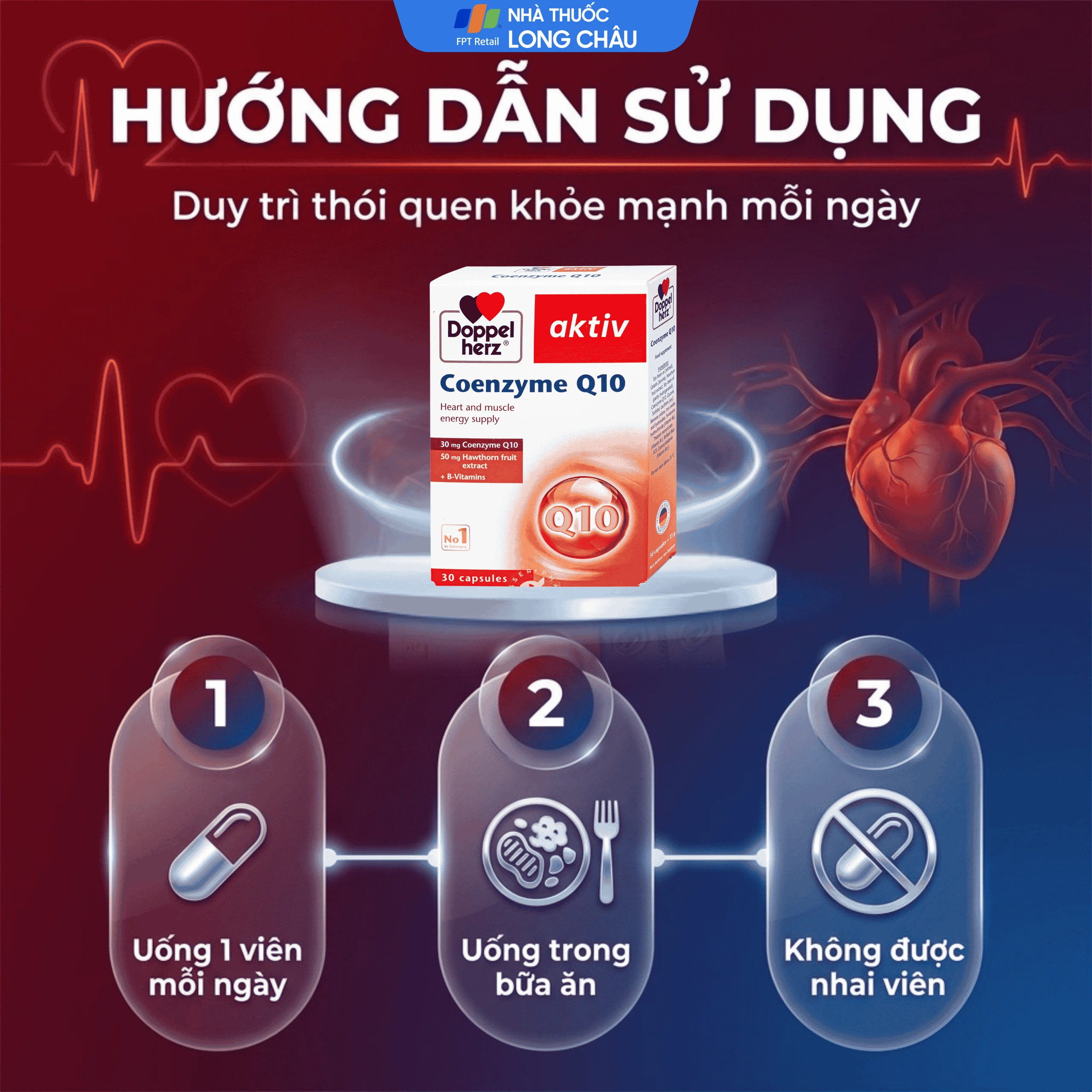 Viên uống hỗ trợ sức khỏe tim mạch Coenzyme Q10 Doppelherz (2 vỉ x 15 viên) 5