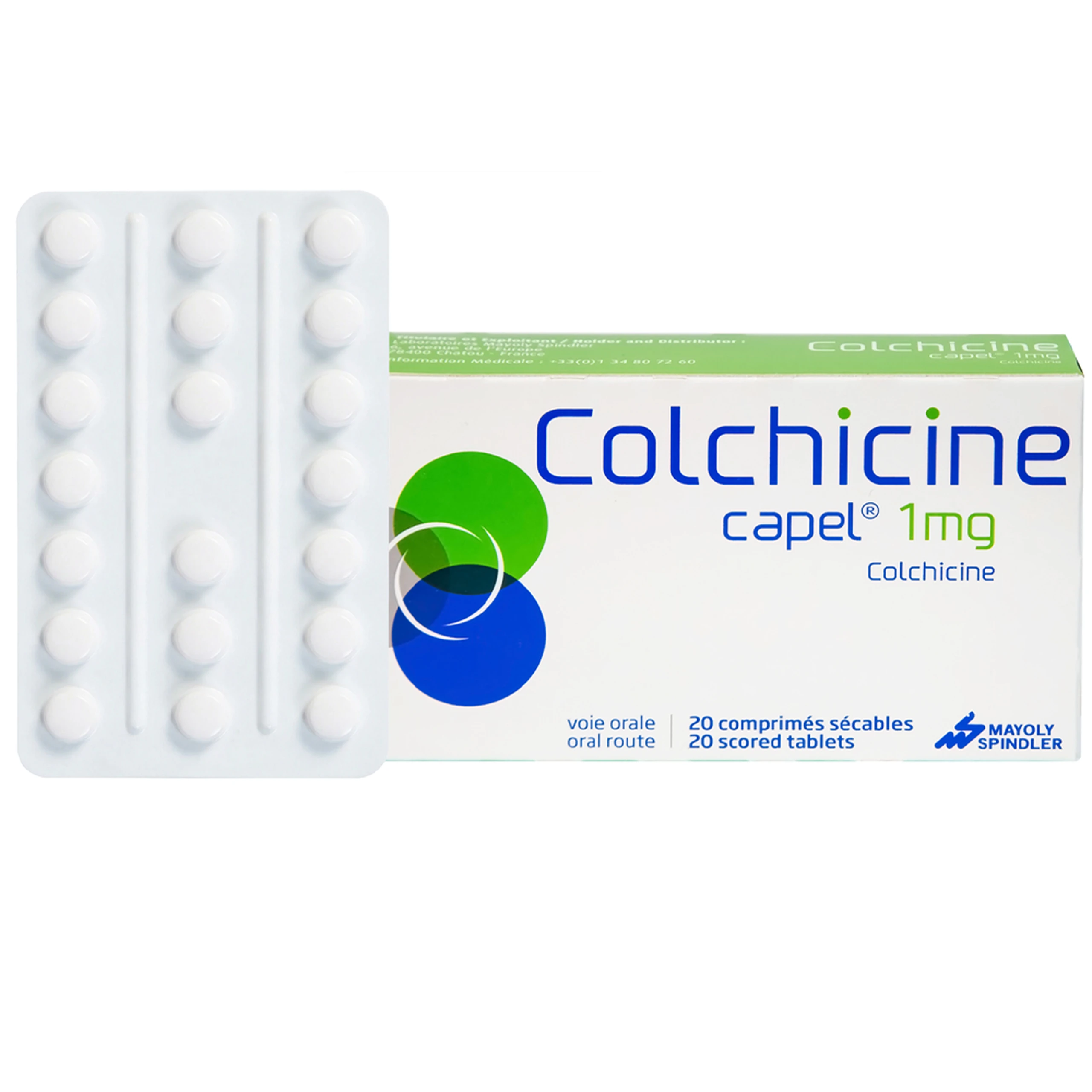 Thuốc Colchicine Capel 1mg Mayoly Spindler phòng ngừa và điều trị cơn gút cấp (20 viên)