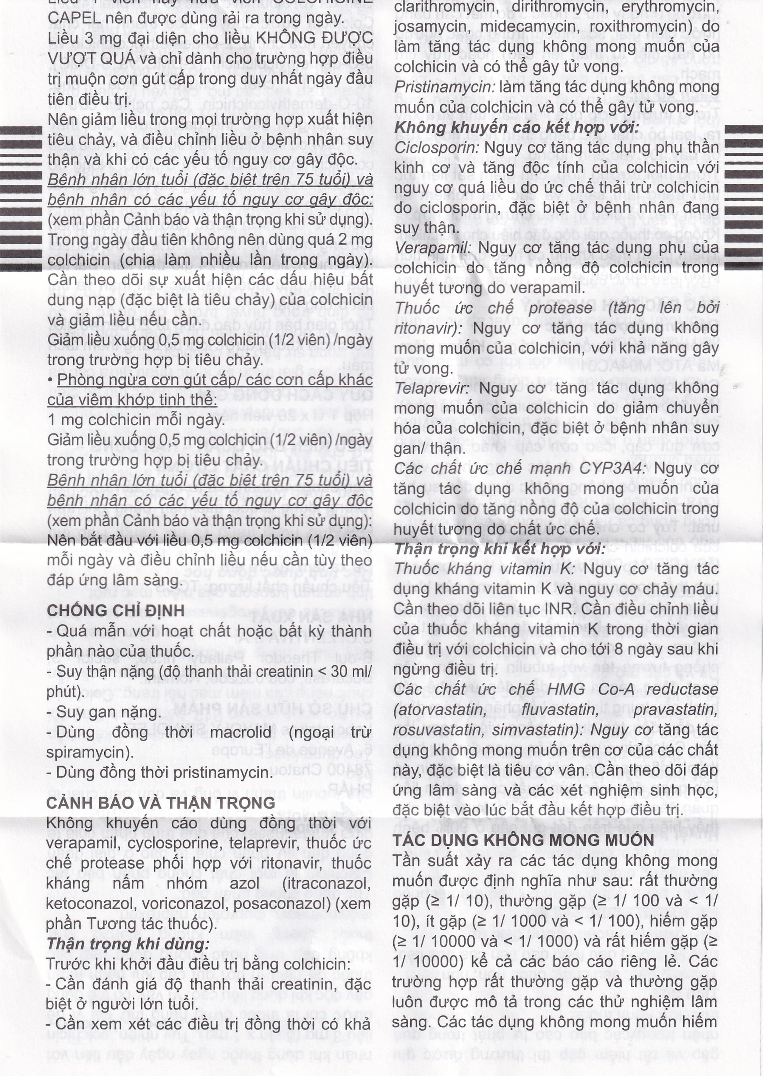 Thuốc Colchicine Capel 1mg Mayoly Spindler phòng ngừa và điều trị cơn gút cấp (20 viên)