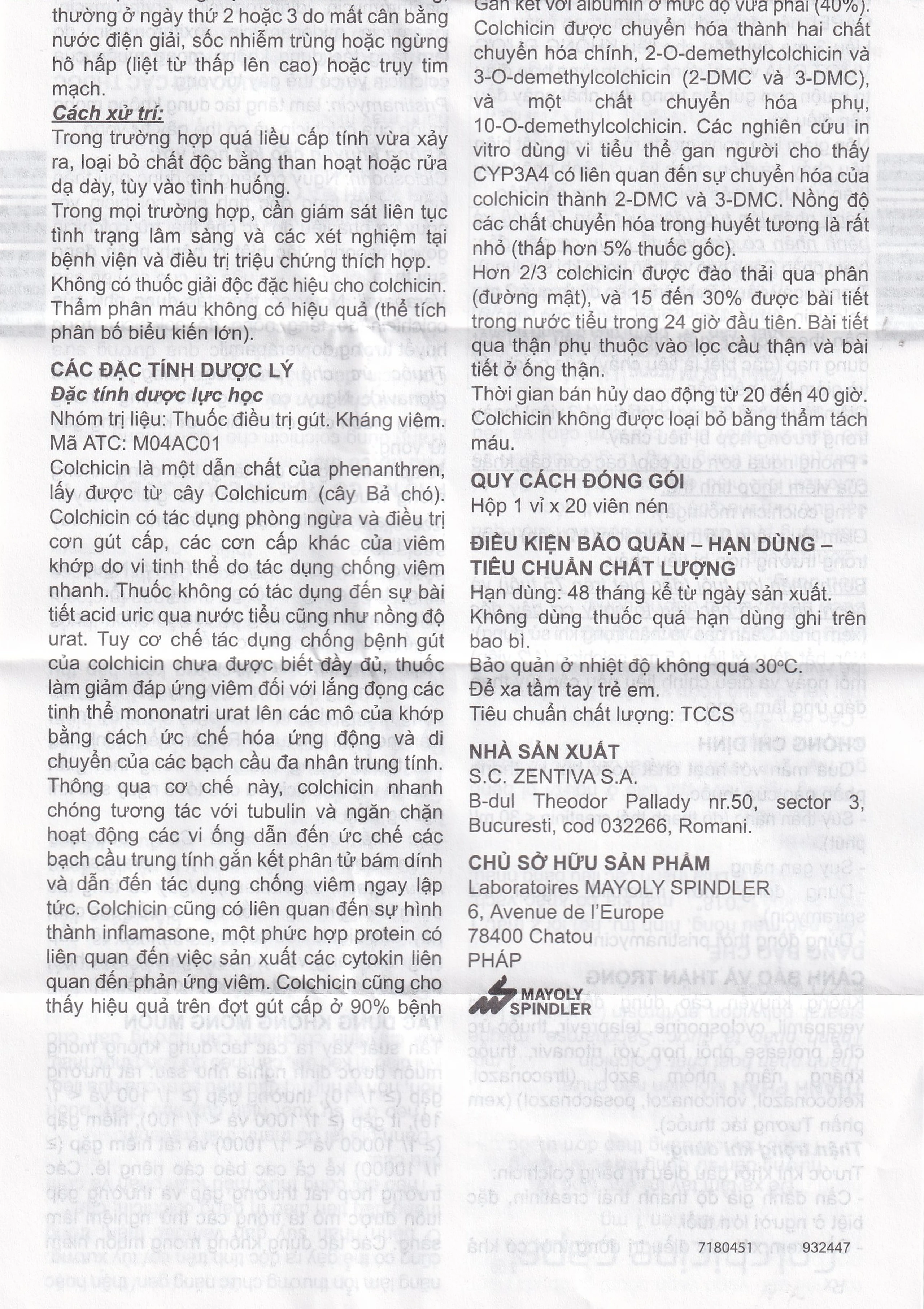 Thuốc Colchicine Capel 1mg Mayoly Spindler phòng ngừa và điều trị cơn gút cấp (20 viên)