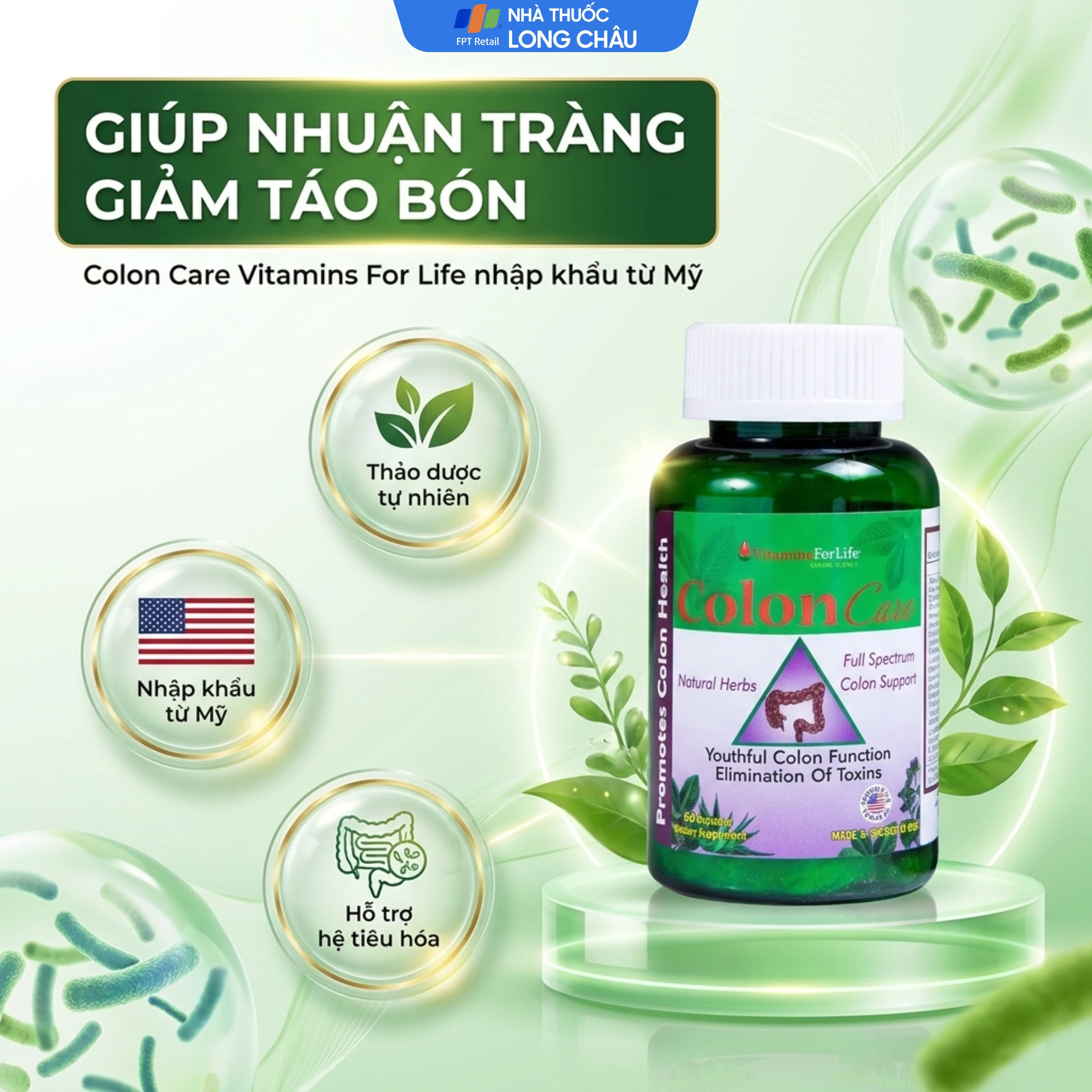Viên uống giúp nhuận tràng, giảm táo bón, tốt cho tiêu hóa Colon Care Vitamins For Life (60 viên) 2