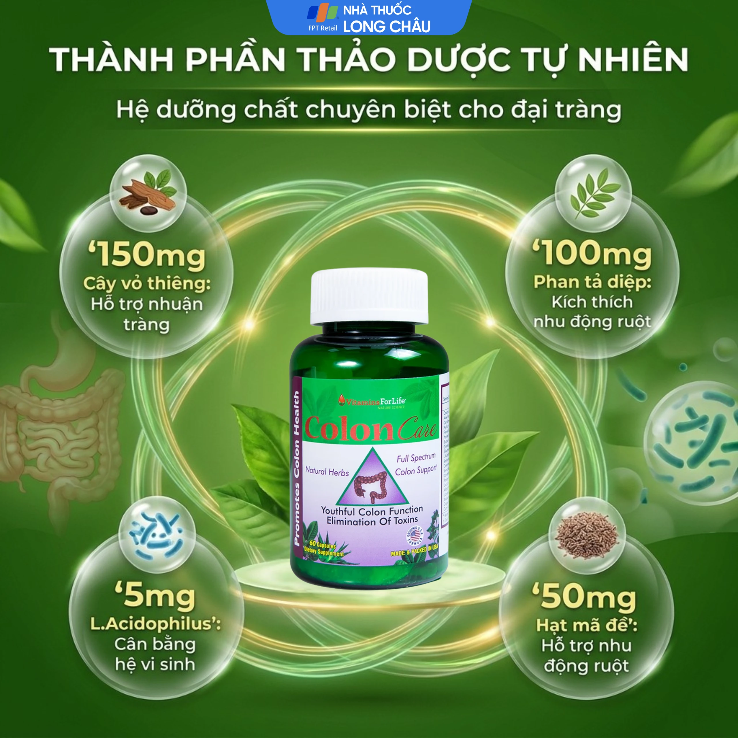 Viên uống giúp nhuận tràng, giảm táo bón, tốt cho tiêu hóa Colon Care Vitamins For Life (60 viên) 3