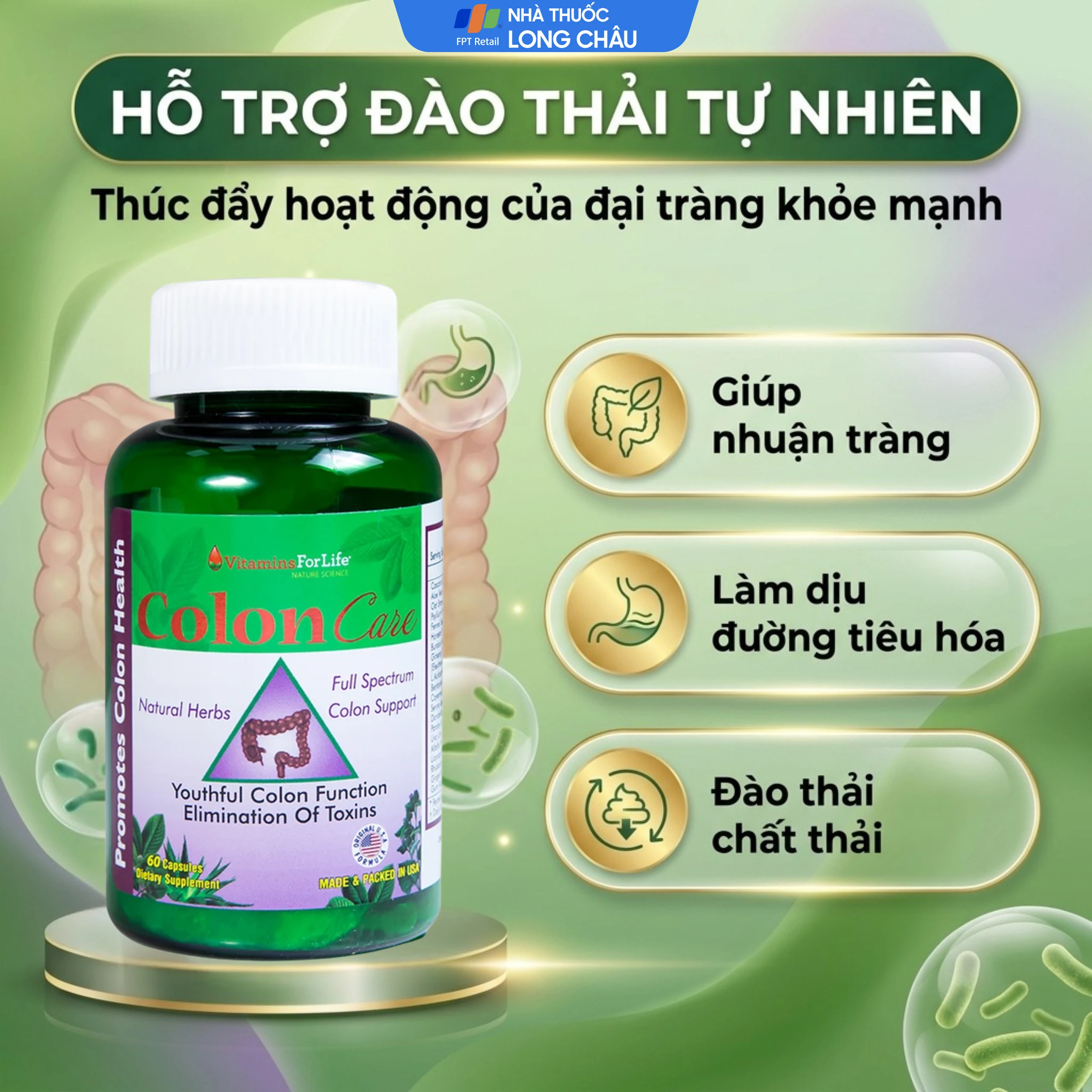 Viên uống giúp nhuận tràng, giảm táo bón, tốt cho tiêu hóa Colon Care Vitamins For Life (60 viên) 4