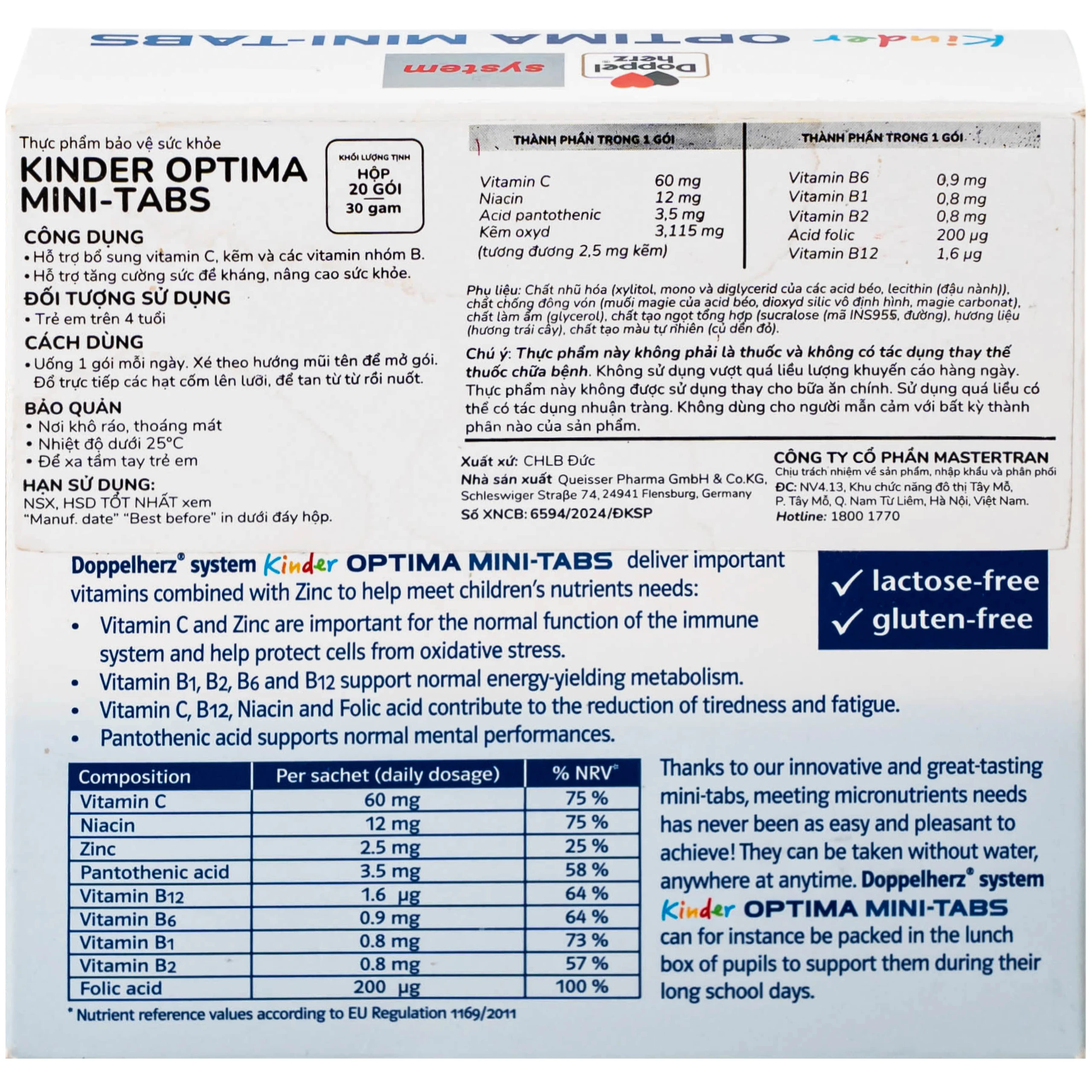 Cốm bổ sung các vitamin, giúp tăng cường sức đề kháng cho trẻ Doppelherz Aktiv Kinder Optima Mini-Tabs (20 gói x 30g)