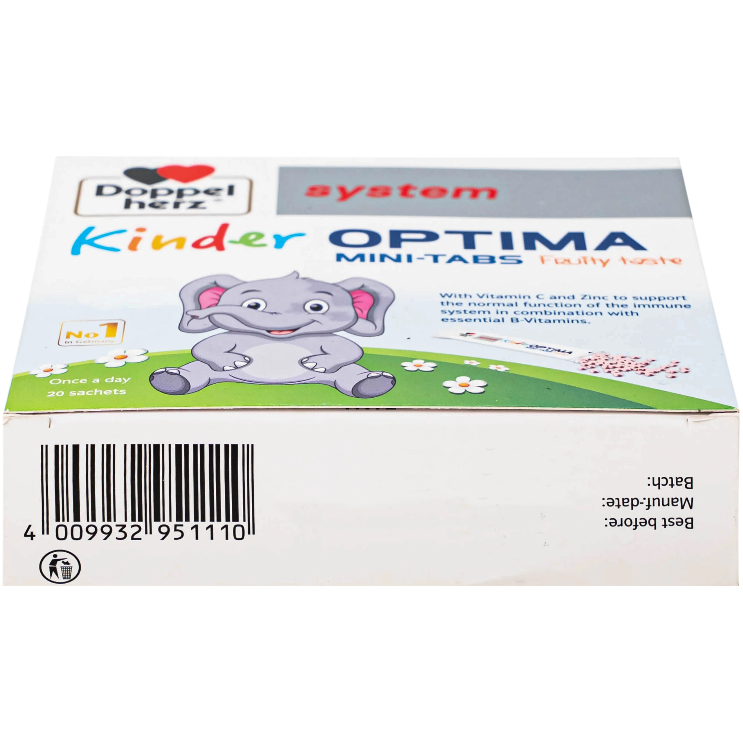 Cốm bổ sung các vitamin, giúp tăng cường sức đề kháng cho trẻ Doppelherz Aktiv Kinder Optima Mini-Tabs (20 gói x 30g)