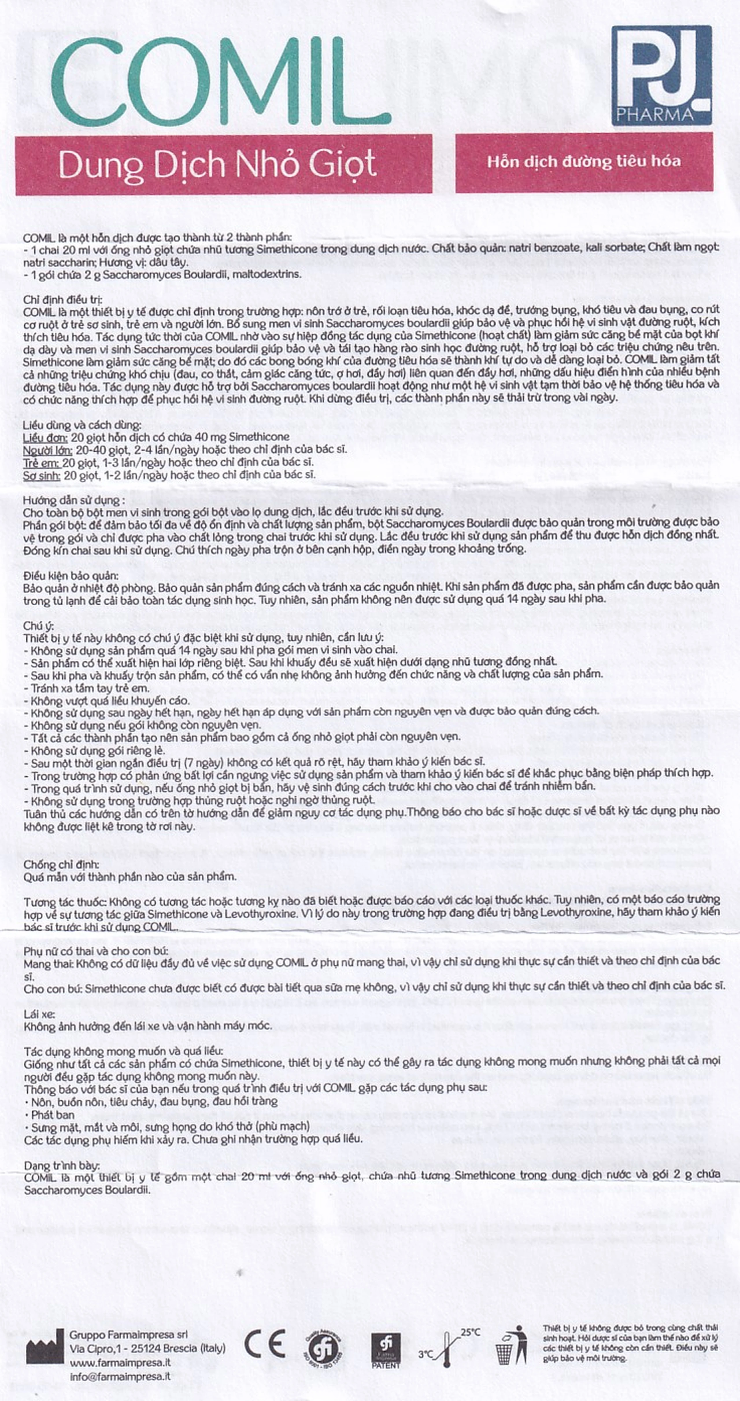 Men tiêu hóa Comil hương dâu 20ml giúp giảm rối loạn tiêu hóa, nôn trớ ở trẻ, dùng được cho trẻ sơ sinh