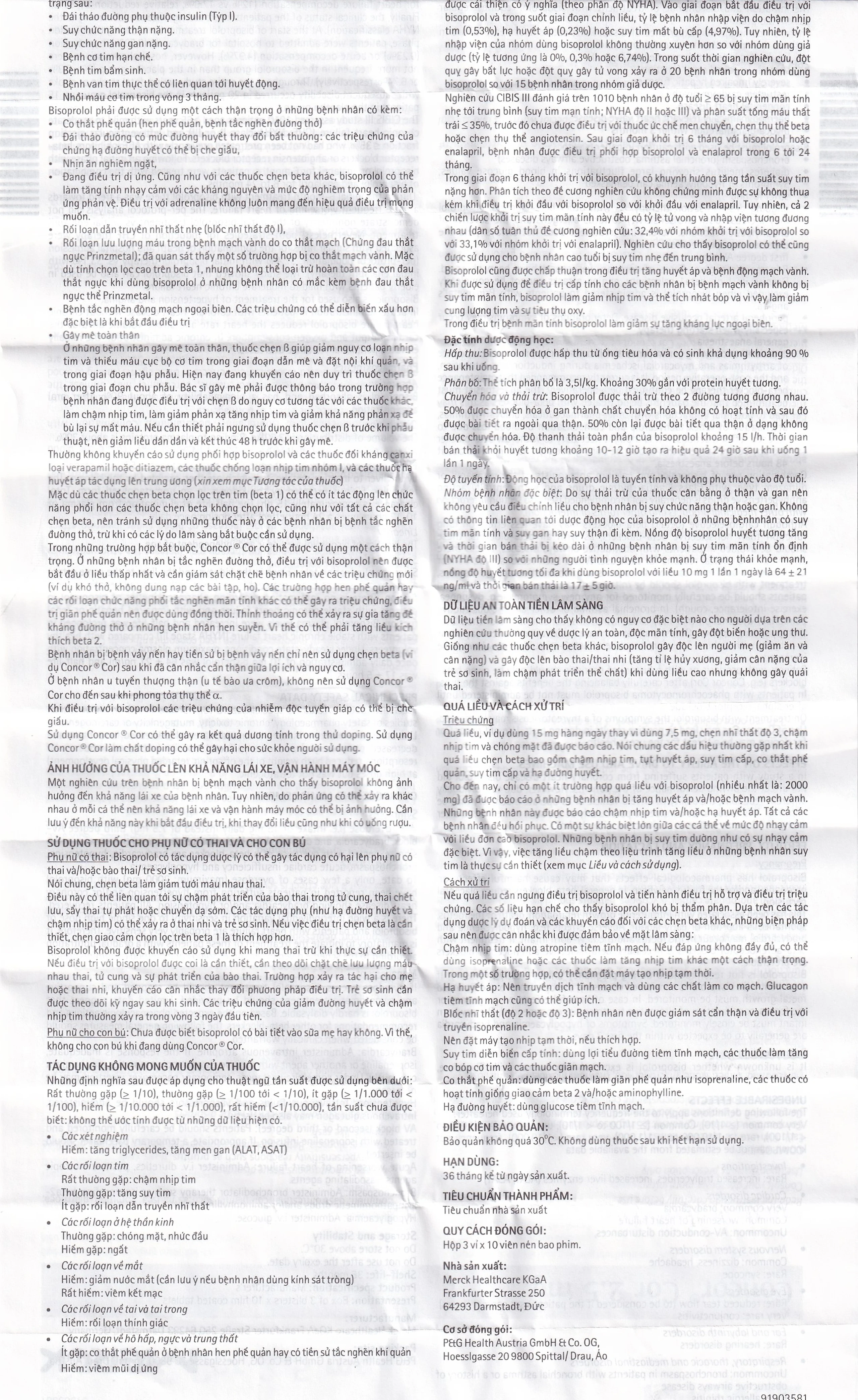 Thuốc Concor Cor 2.5mg Merck điều trị suy tim mãn tính (3 vỉ x 10 viên)