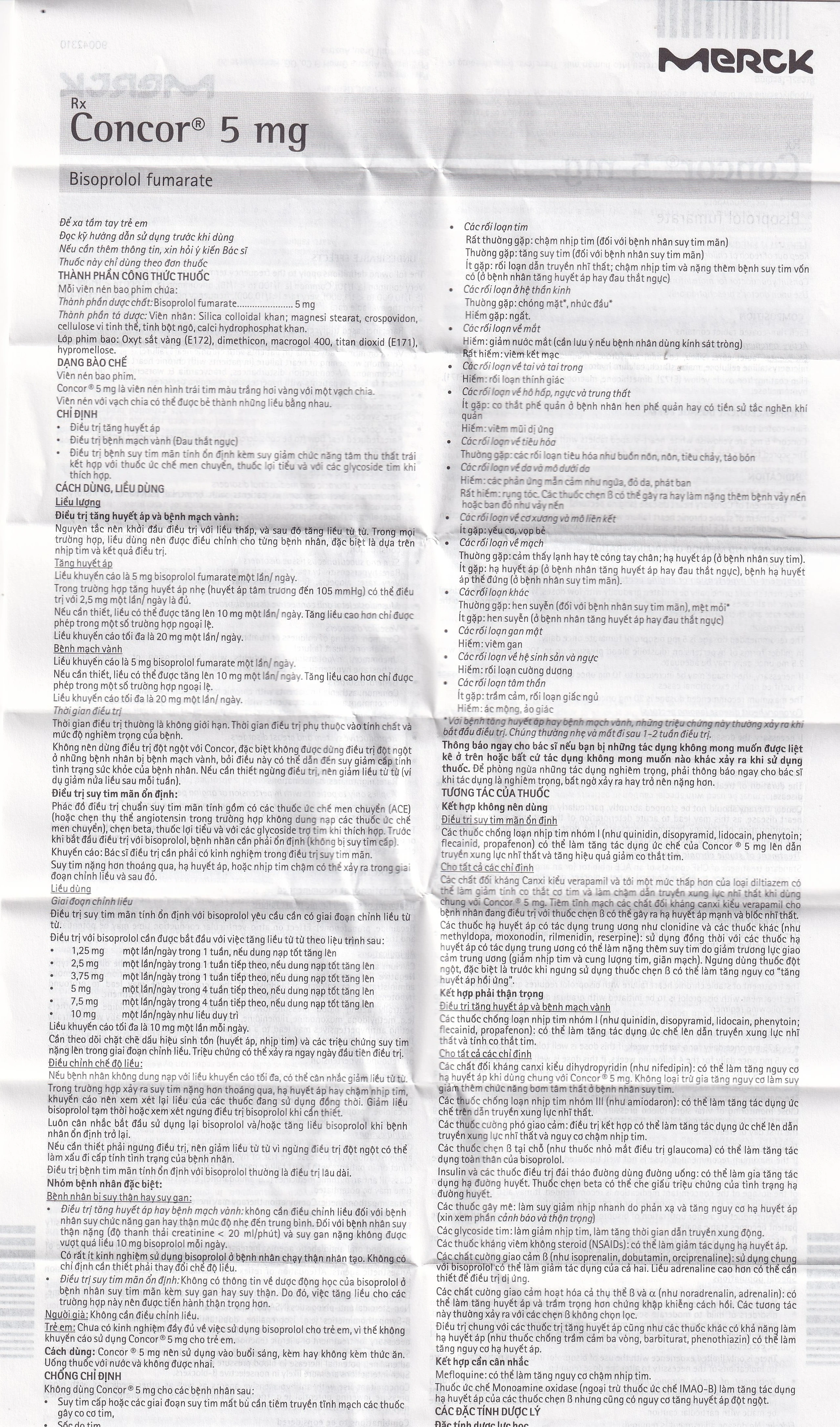 Thuốc Concor 5mg Merck điều trị tăng huyết áp, đau thắt ngực (3 vỉ x 10 viên)