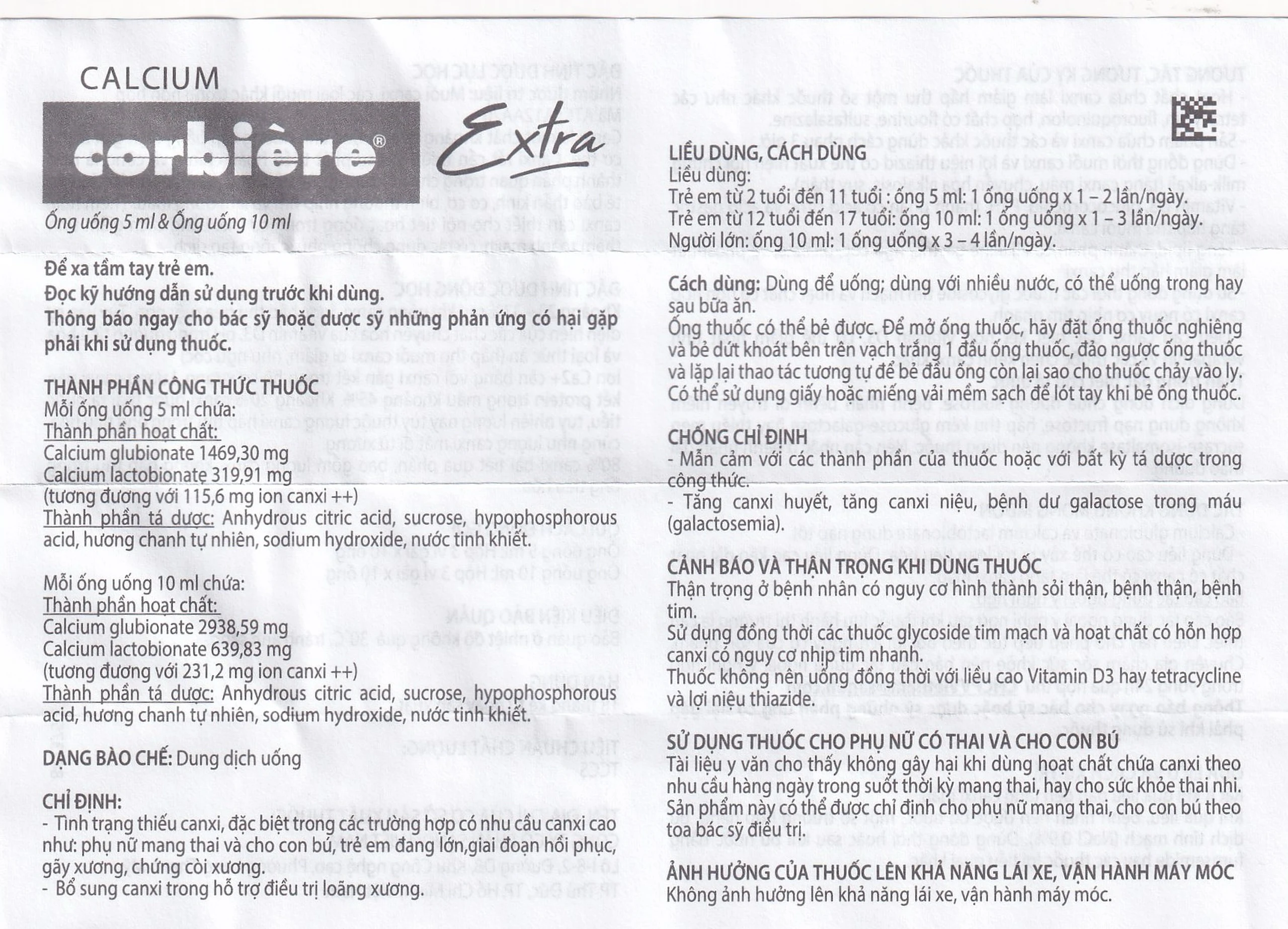 Dung dịch uống Calcium Corbière Extra Sanofi bổ sung canxi, hỗ trợ điều trị loãng xương (3 vỉ x 10 ống x 10ml)