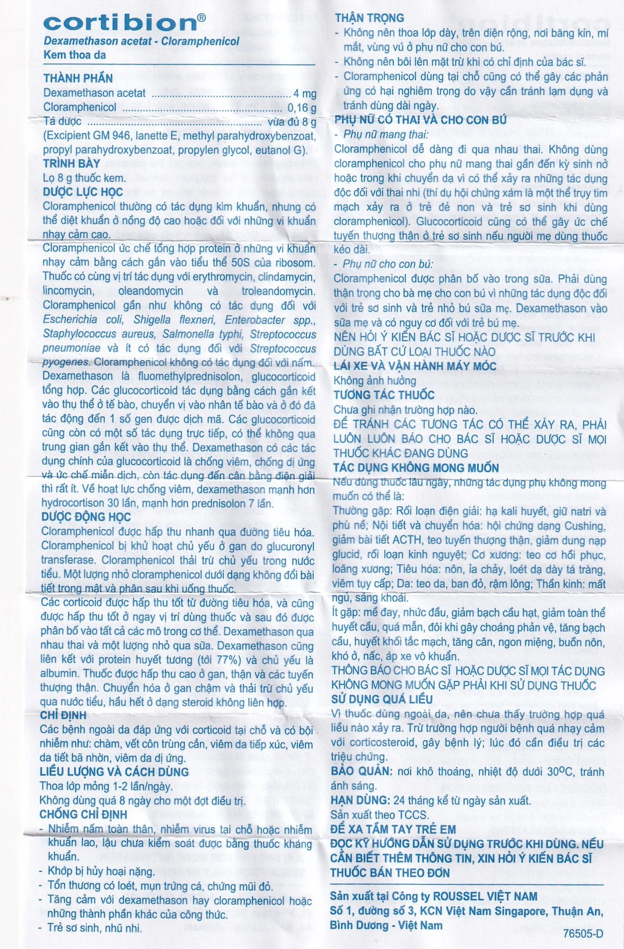 Kem thoa da Cortibion Roussel điều trị chàm, vết côn trùng cắn, viêm da tiếp xúc, viêm da dị ứng (8g)