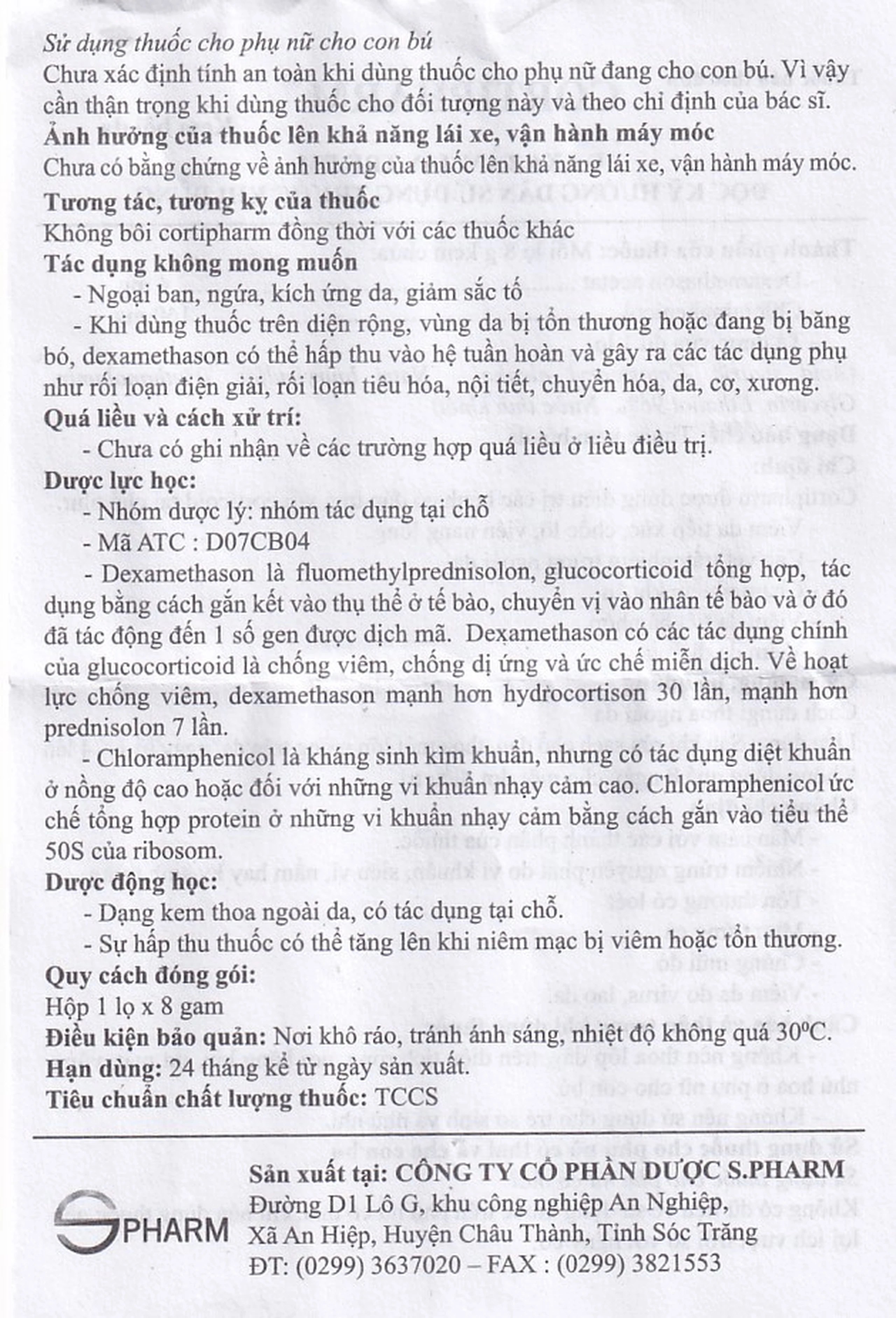 Kem bôi da Cortipharm 8g Spharm điều trị viêm da tiếp xúc, chốc lỡ, viêm nang lông