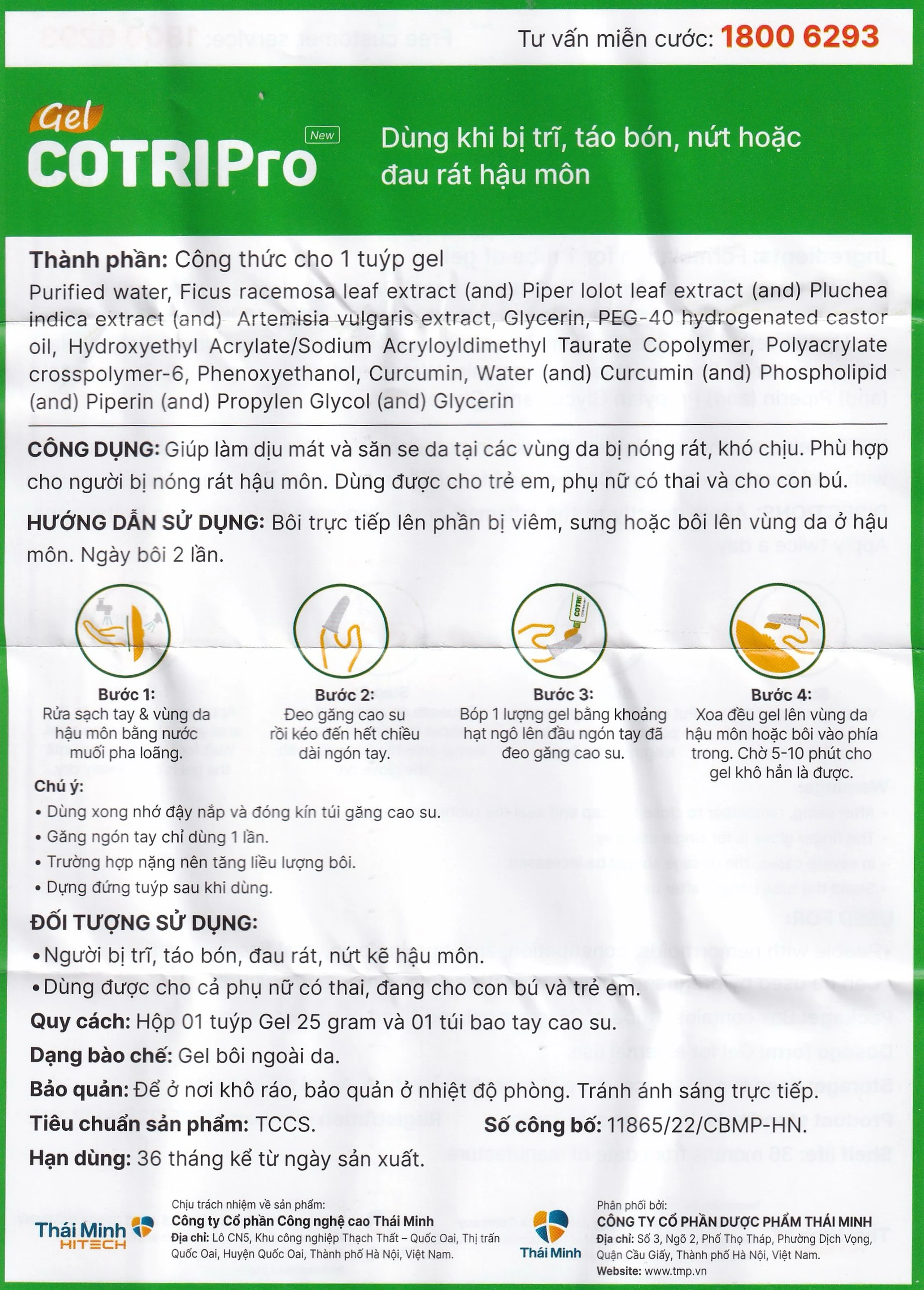 Gel bôi trĩ Cotripro giảm đau và làm dịu mát (25g)