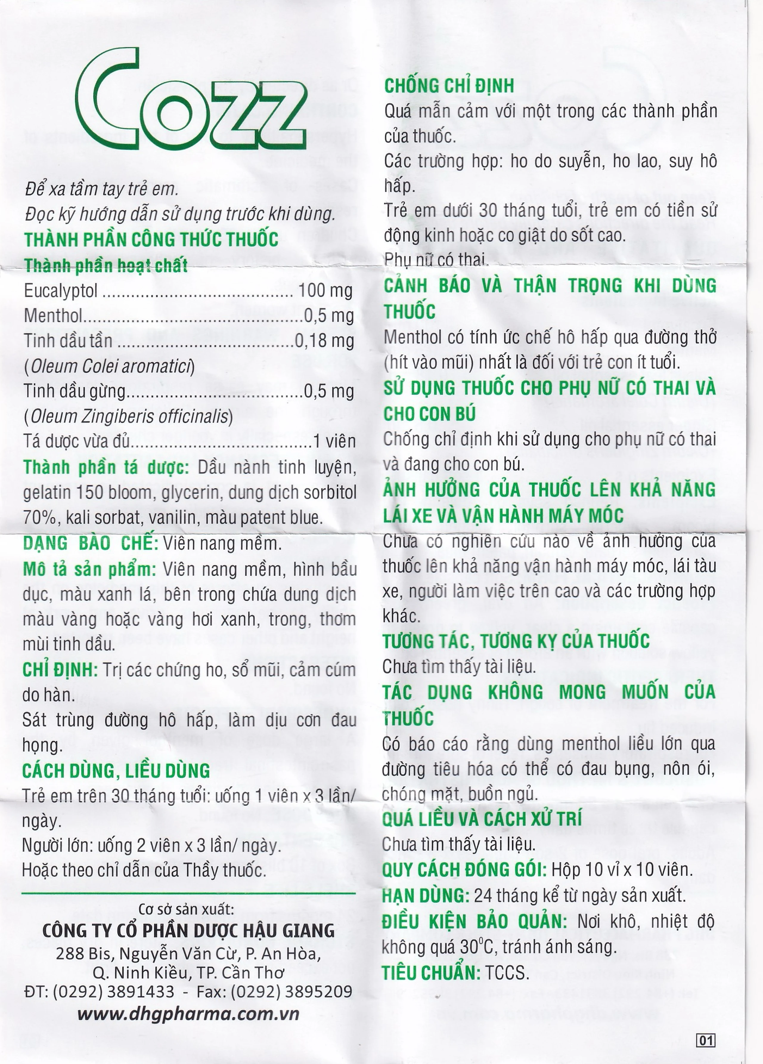 Thuốc Cozz DHG điều trị các chứng ho, đau họng, sổ mũi, cảm cúm (10 vỉ x 10 viên)
