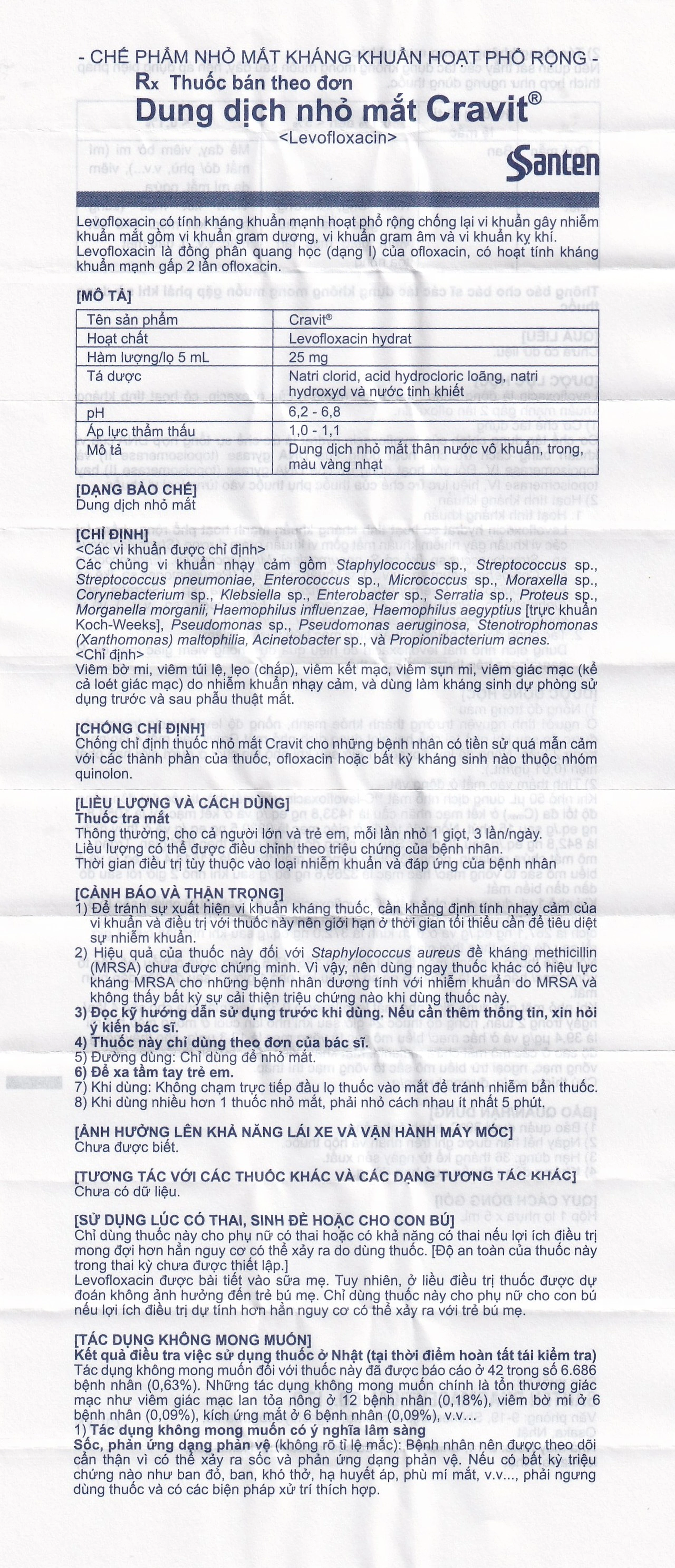 Thuốc nhỏ mắt Cravit 0.5% Santen điều trị viêm bờ mi, viêm túi lệ, lẹo (5ml)