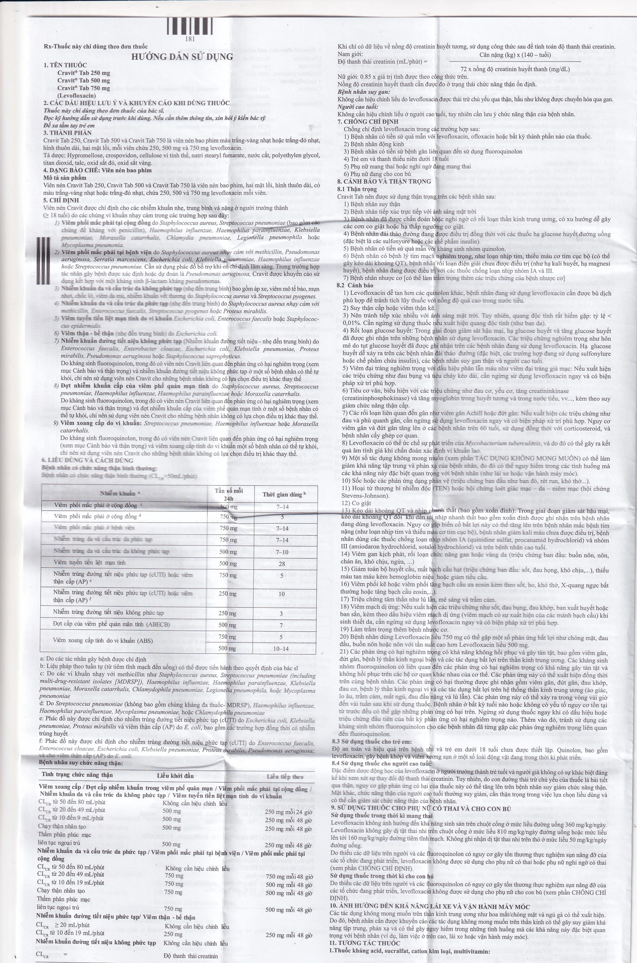 Thuốc Cravit Tab 750mg Interthai Pharm điều trị nhiễm khuẩn nhẹ, trung bình và nặng (1 vỉ x 5 viên)