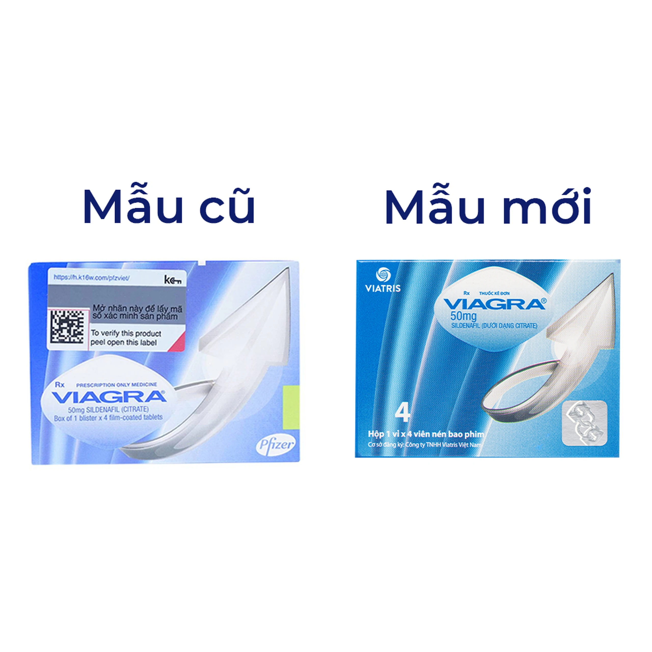 Thuốc Viagra 50mg Viatris điều trị rối loạn cương dương (1 vỉ x 4 viên)
