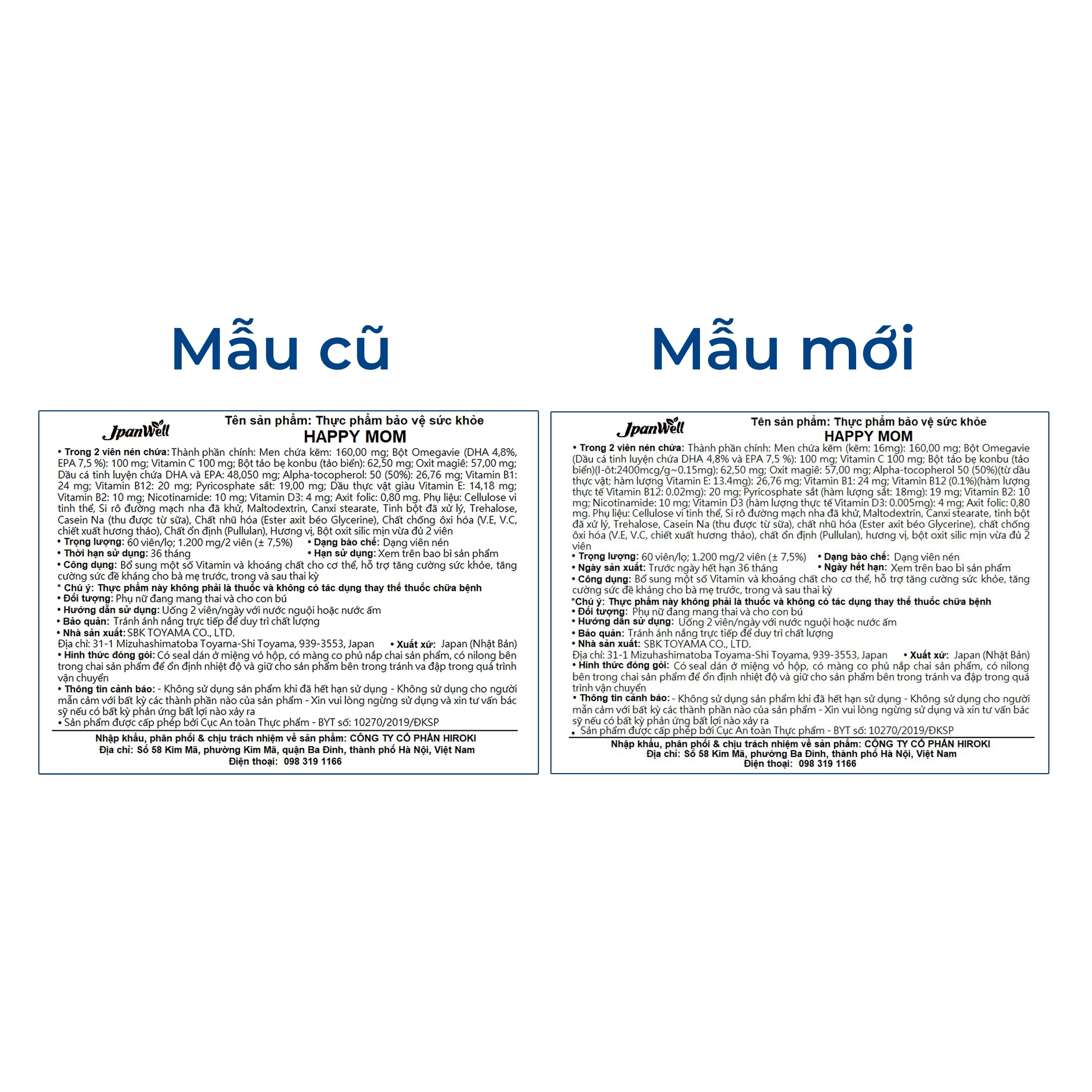 Viên uống bổ sung vitamin và khoáng chất cho bà mẹ trước, trong và sau thai kỳ Happy Mom Jpanwell (60 viên)