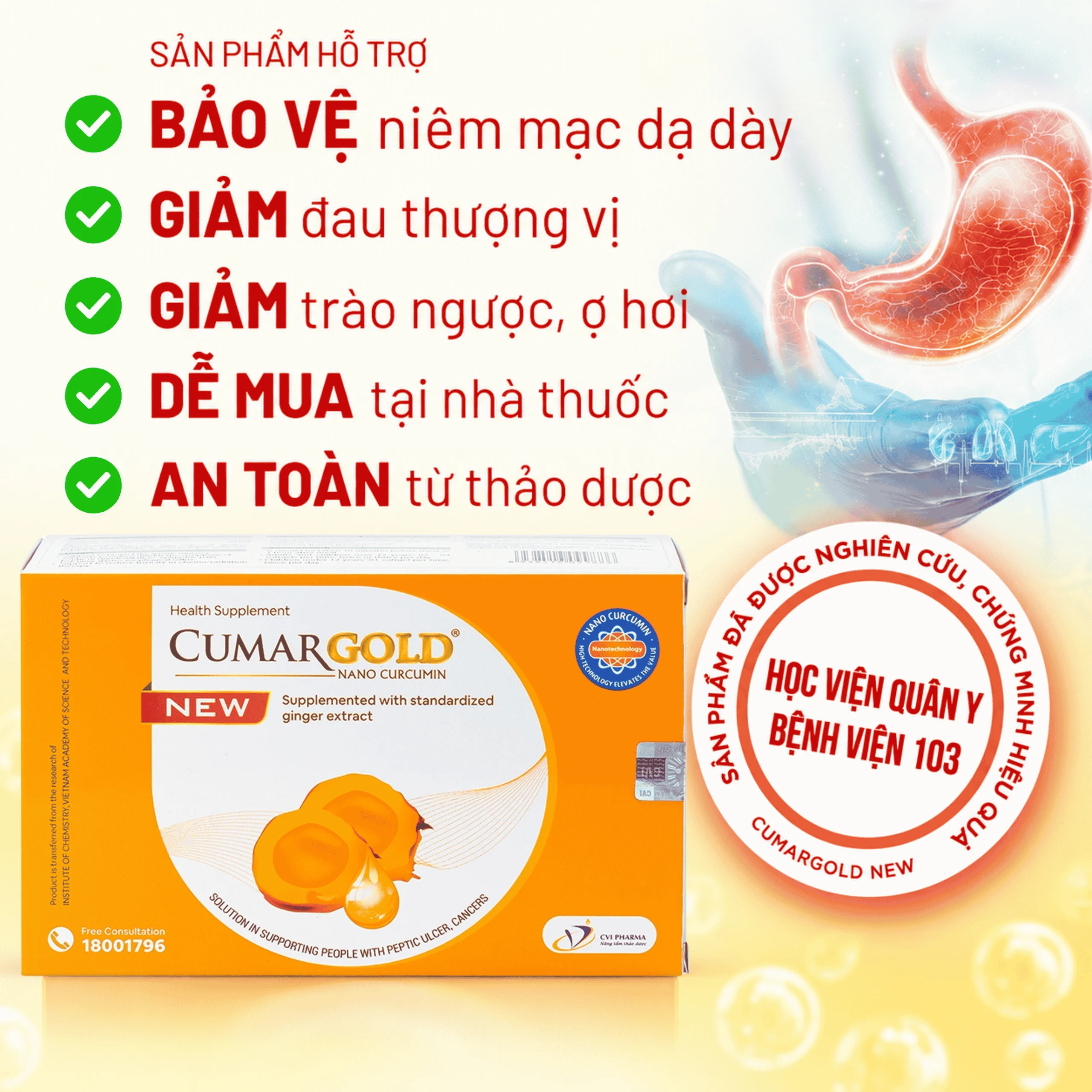 Viên hỗ trợ bảo vệ niêm mạc dạ dày CumarGold Nano Curcumin New CVI (4 vỉ x 10 viên) 4