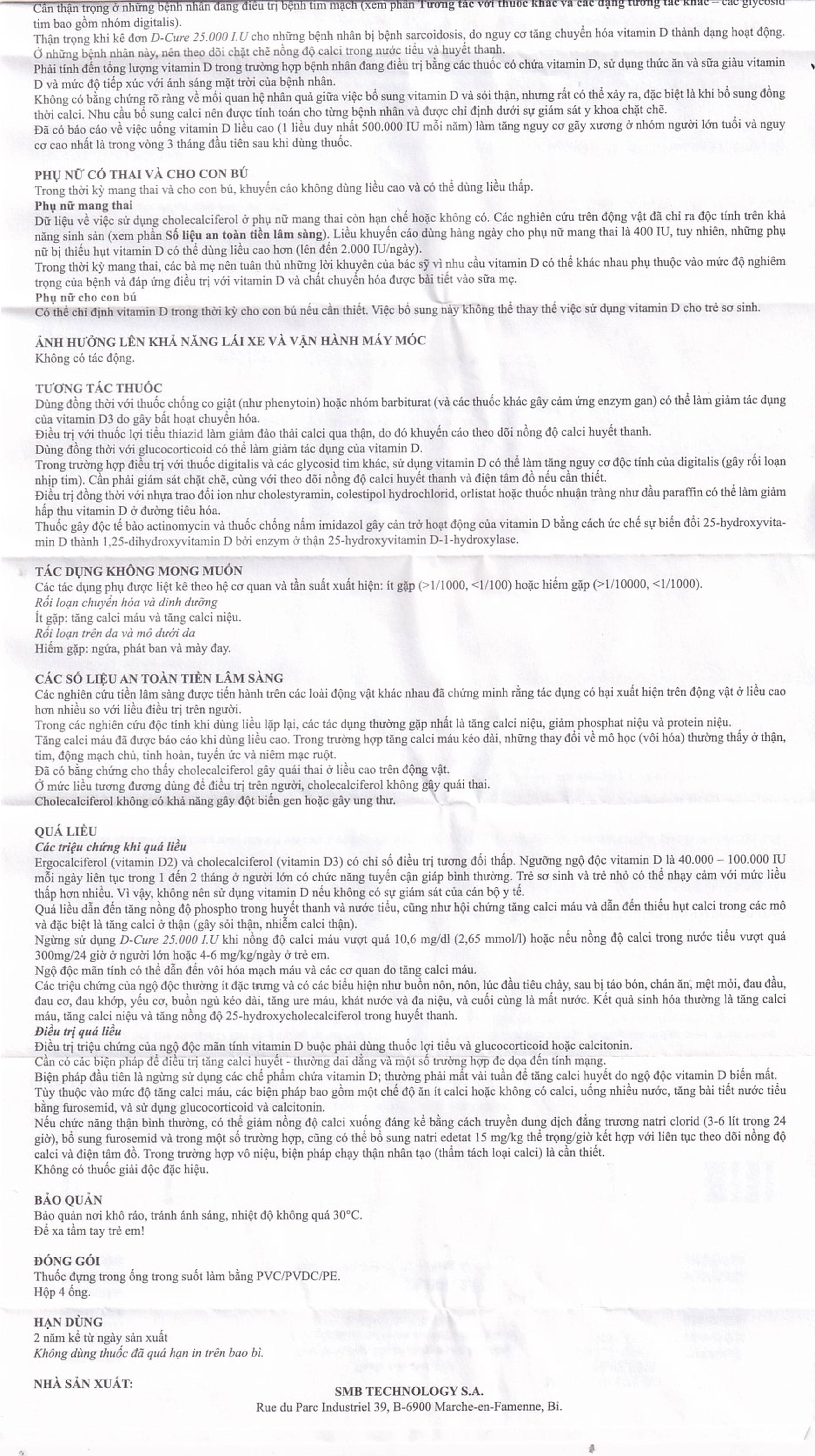 Dung dịch D-Cure 25000IU SMB phòng và điều trị thiếu vitamin D (1 vỉ x 4 ống)