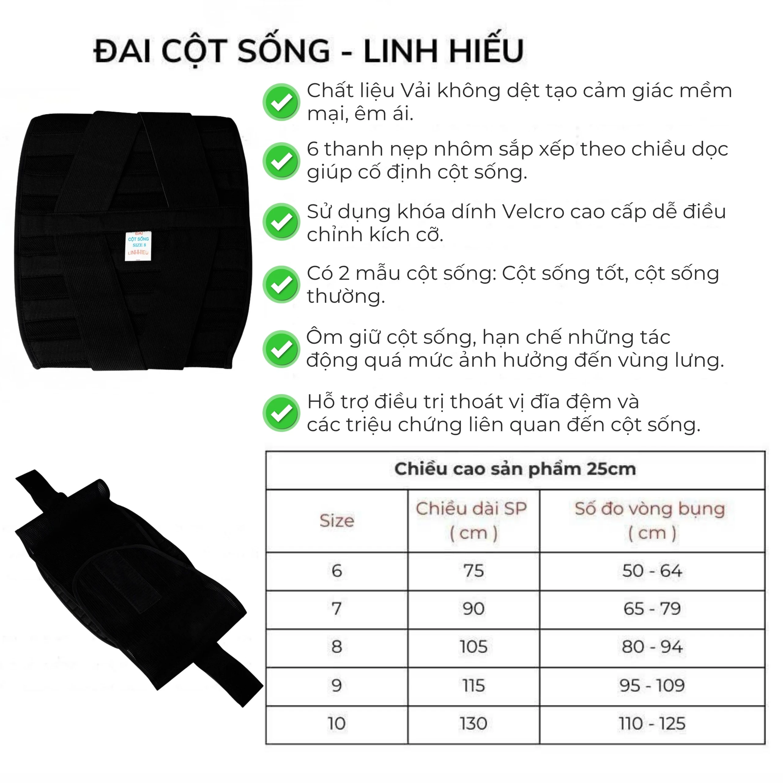 Đai cột sống size 8 Linh Hiếu