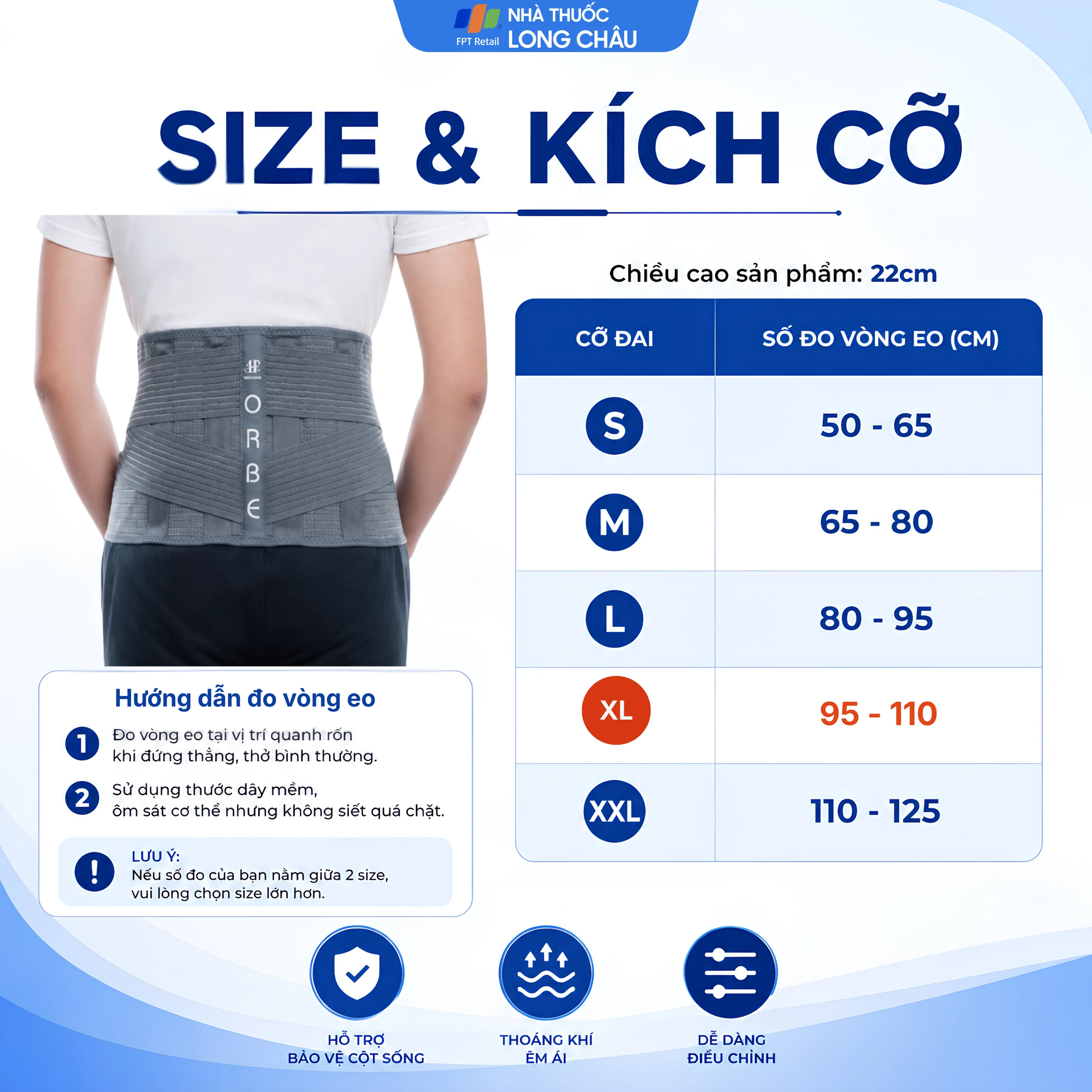 Đai thắt lưng Olumba Orbe size XL hỗ trợ giảm đau, cố định cột sống 3