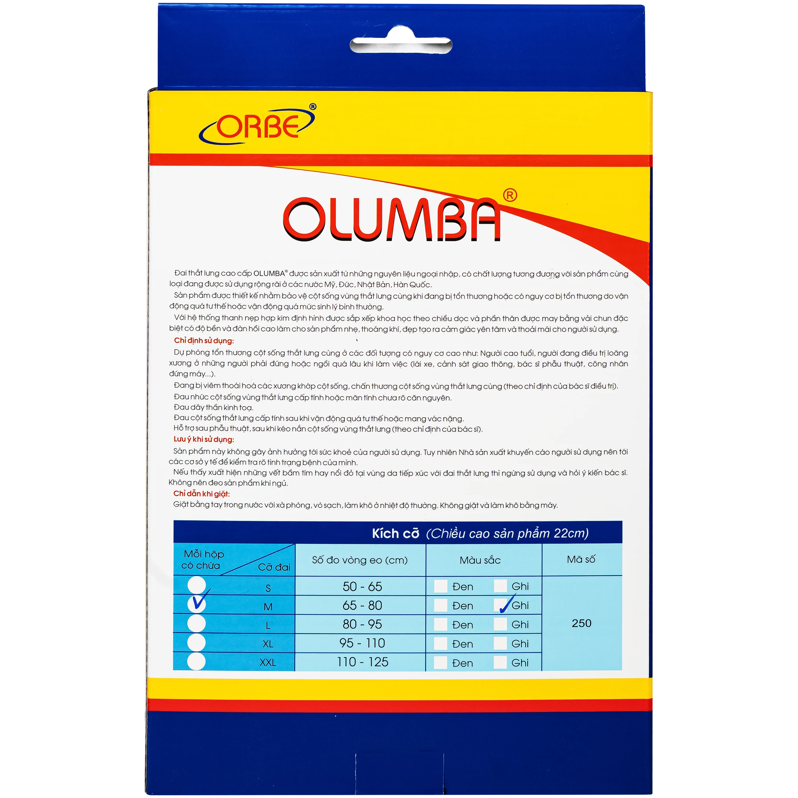 Đai thắt lưng Olumba Orbe size M màu ghi hỗ trợ giảm đau, cố định cột sống 9