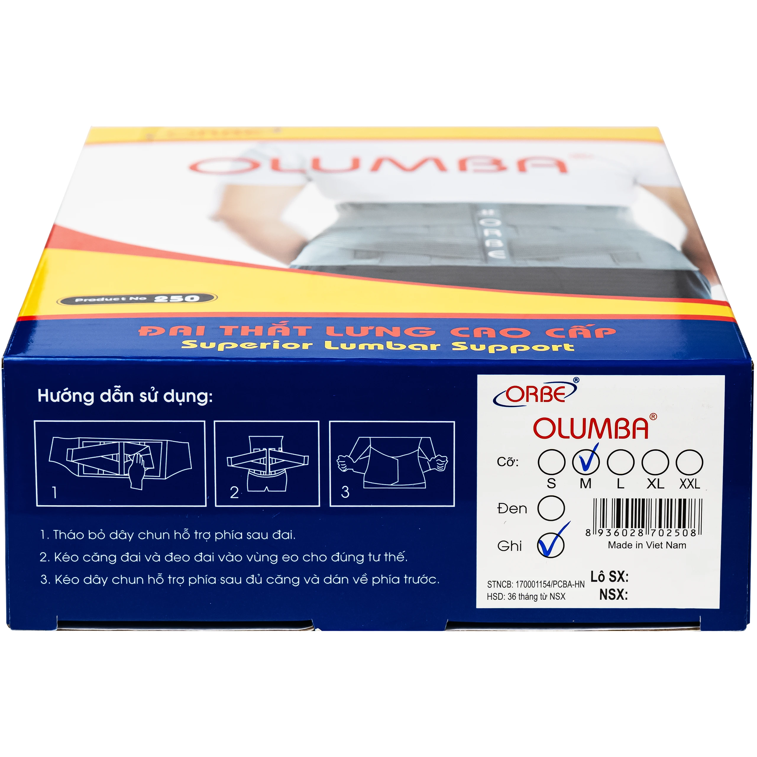 Đai thắt lưng Olumba Orbe size M màu ghi hỗ trợ giảm đau, cố định cột sống 10