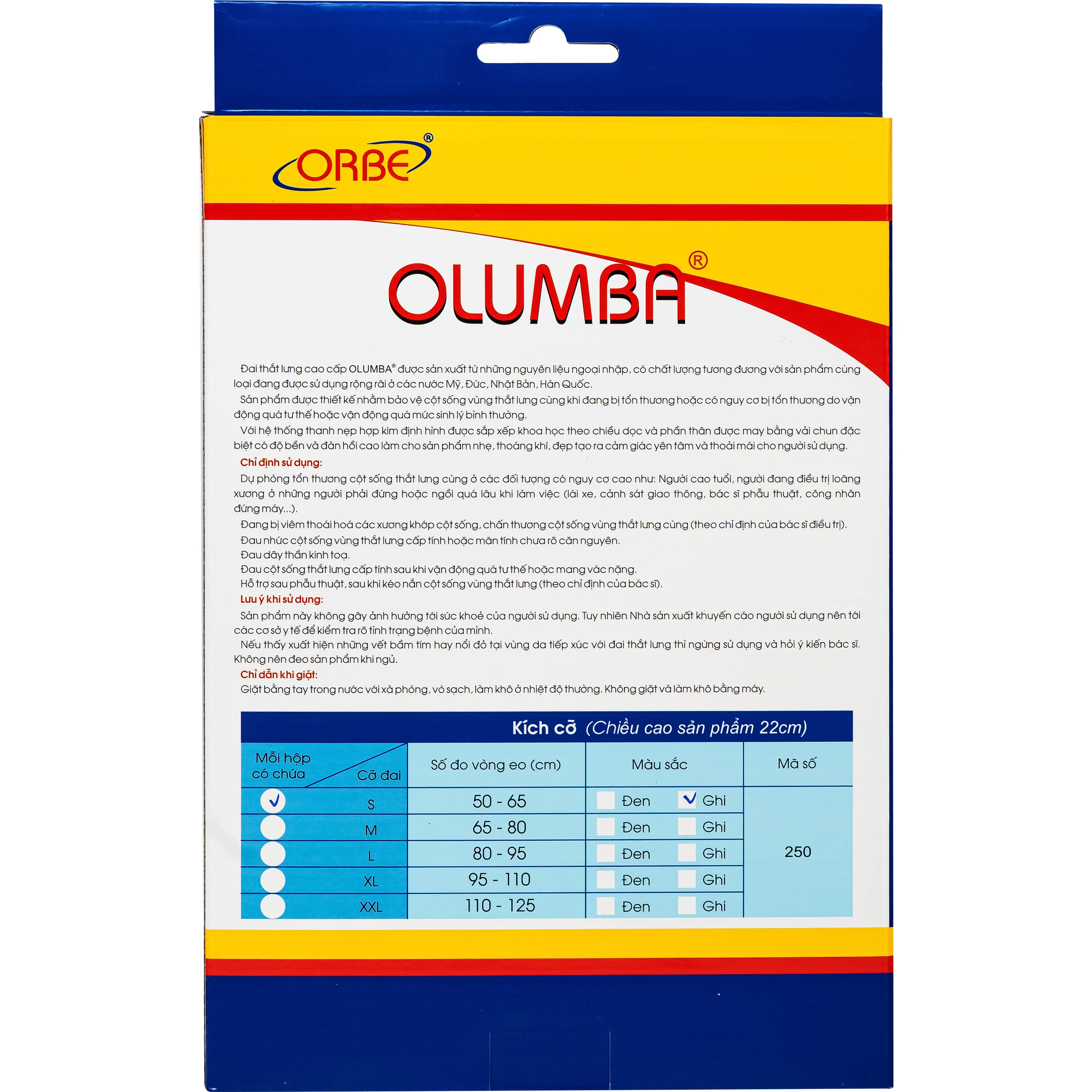 Đai thắt lưng Olumba Orbe size S hỗ trợ giảm đau, cố định cột sống 8