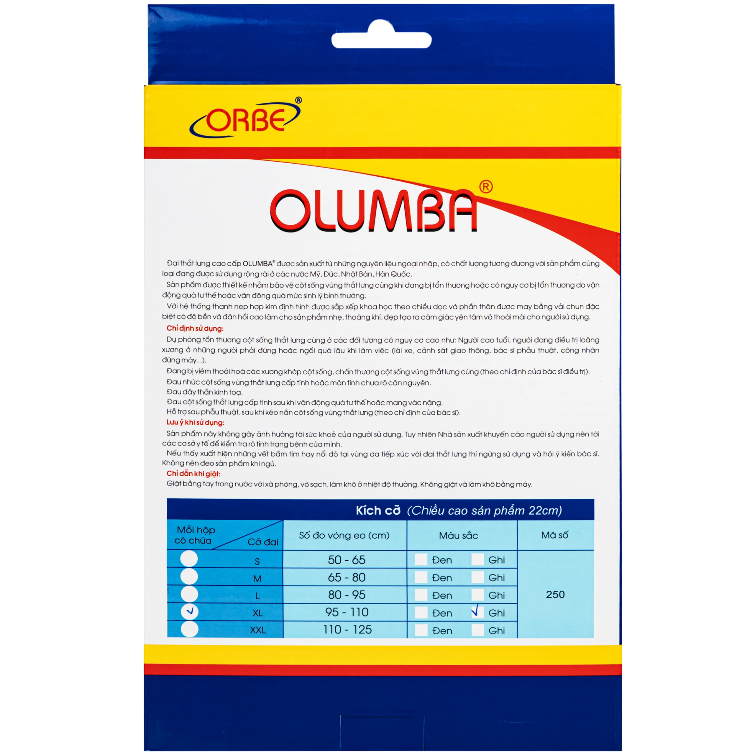 Đai thắt lưng Olumba Orbe size XL hỗ trợ giảm đau, cố định cột sống 10