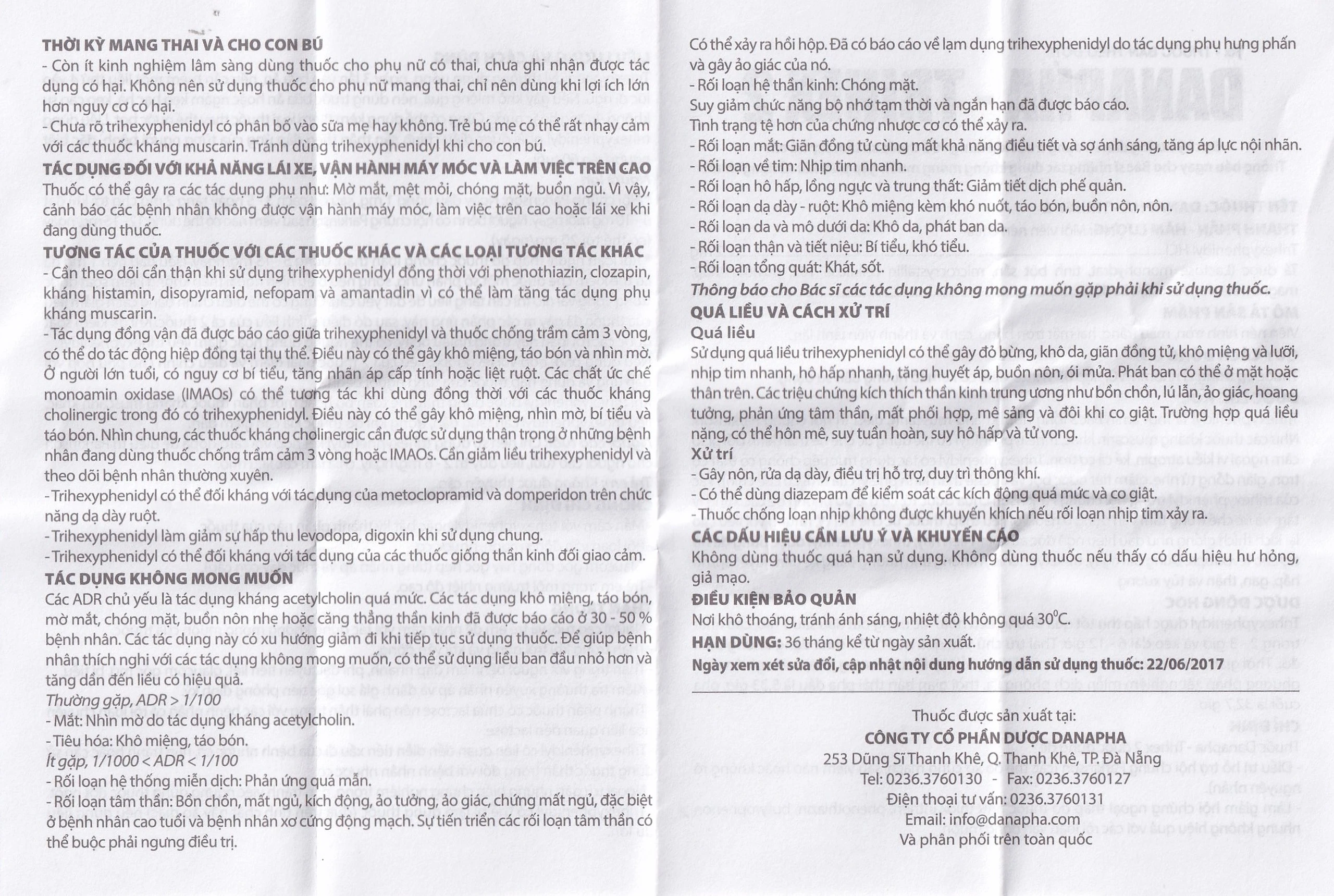Thuốc Danapha - Trihex 2 điều trị hỗ trợ hội chứng Parkinson, giảm hội chứng ngoại tháp (5 vỉ x 20 viên)