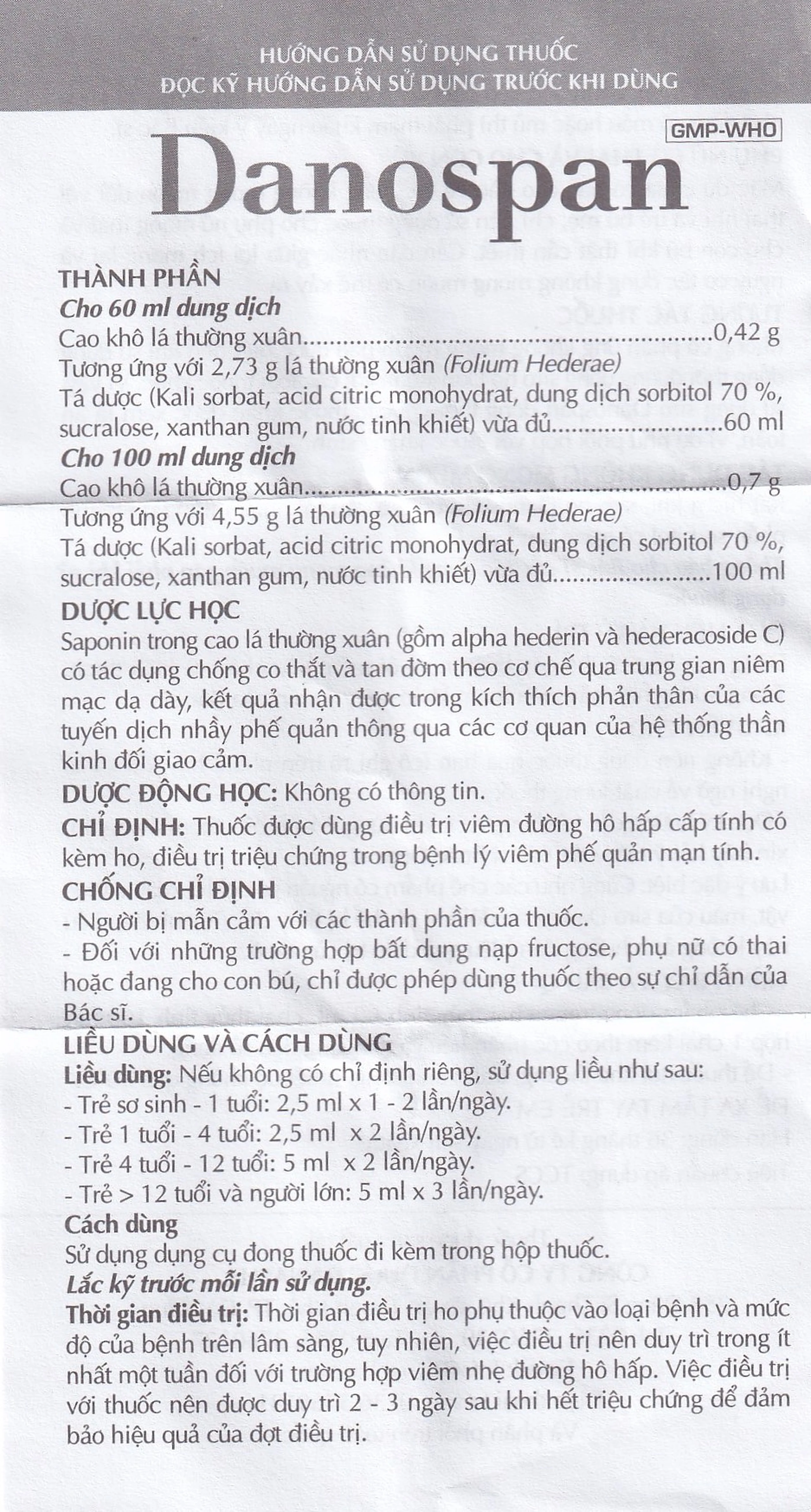 Dung dịch Danospan Danapha điều trị viêm đường hô hấp cấp tính có kèm ho (100ml)