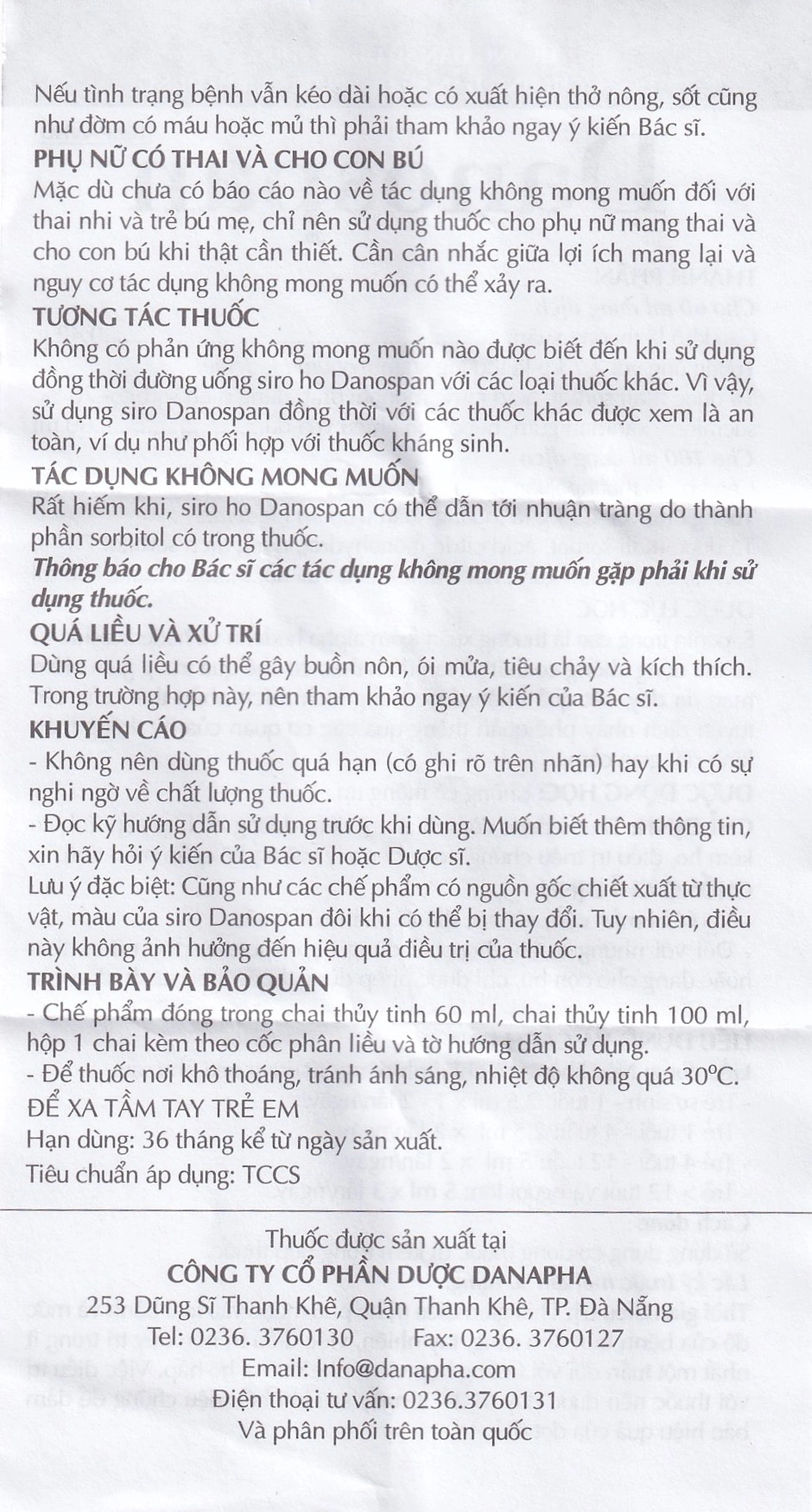 Dung dịch Danospan Danapha điều trị viêm đường hô hấp cấp tính có kèm ho (100ml)