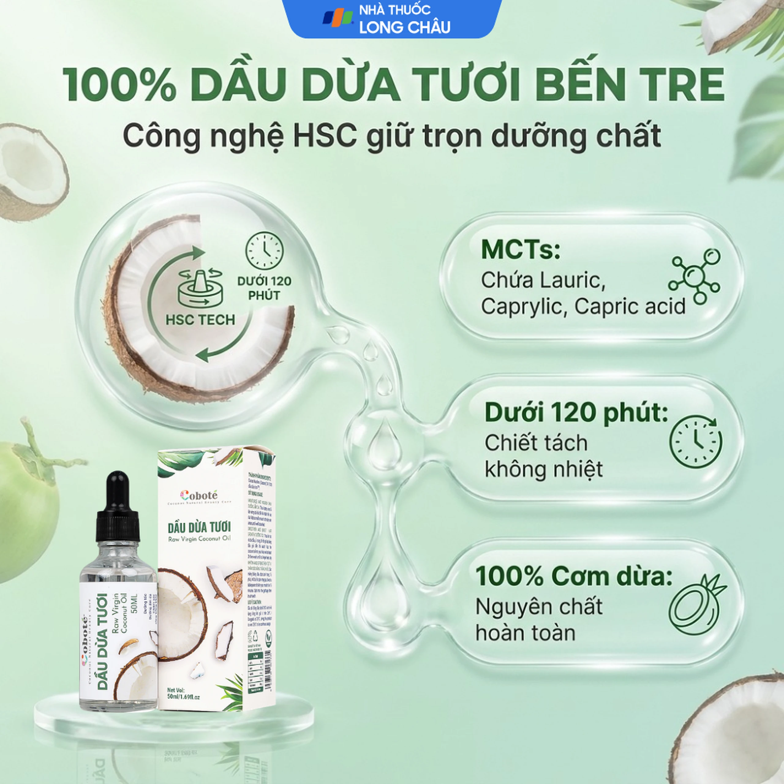 Dầu dừa tươi Raw Virgin Coconut Oil Cobote dưỡng ẩm, chống hăm, chăm sóc răng miệng (50ml) 3