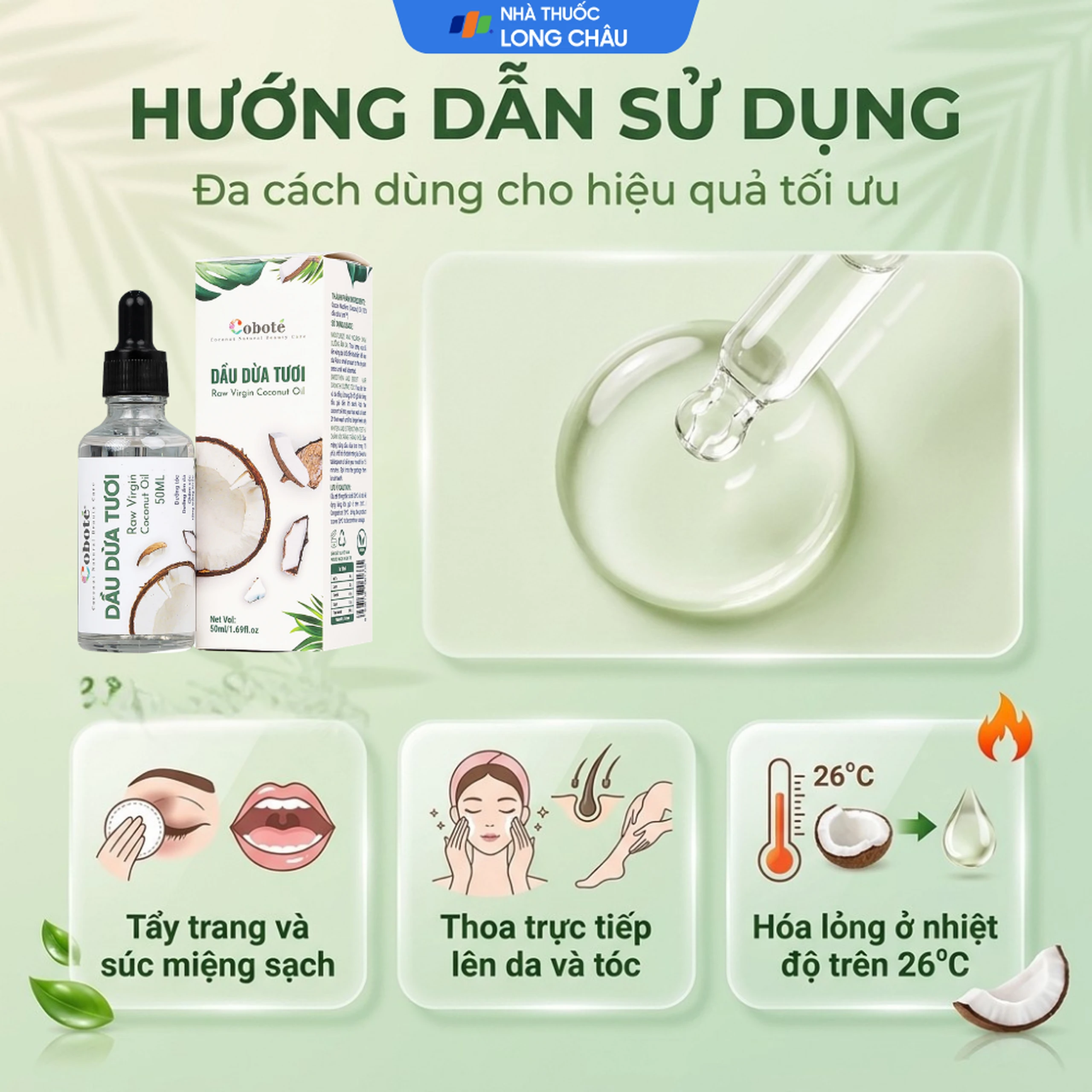 Dầu dừa tươi Raw Virgin Coconut Oil Cobote dưỡng ẩm, chống hăm, chăm sóc răng miệng (50ml) 5