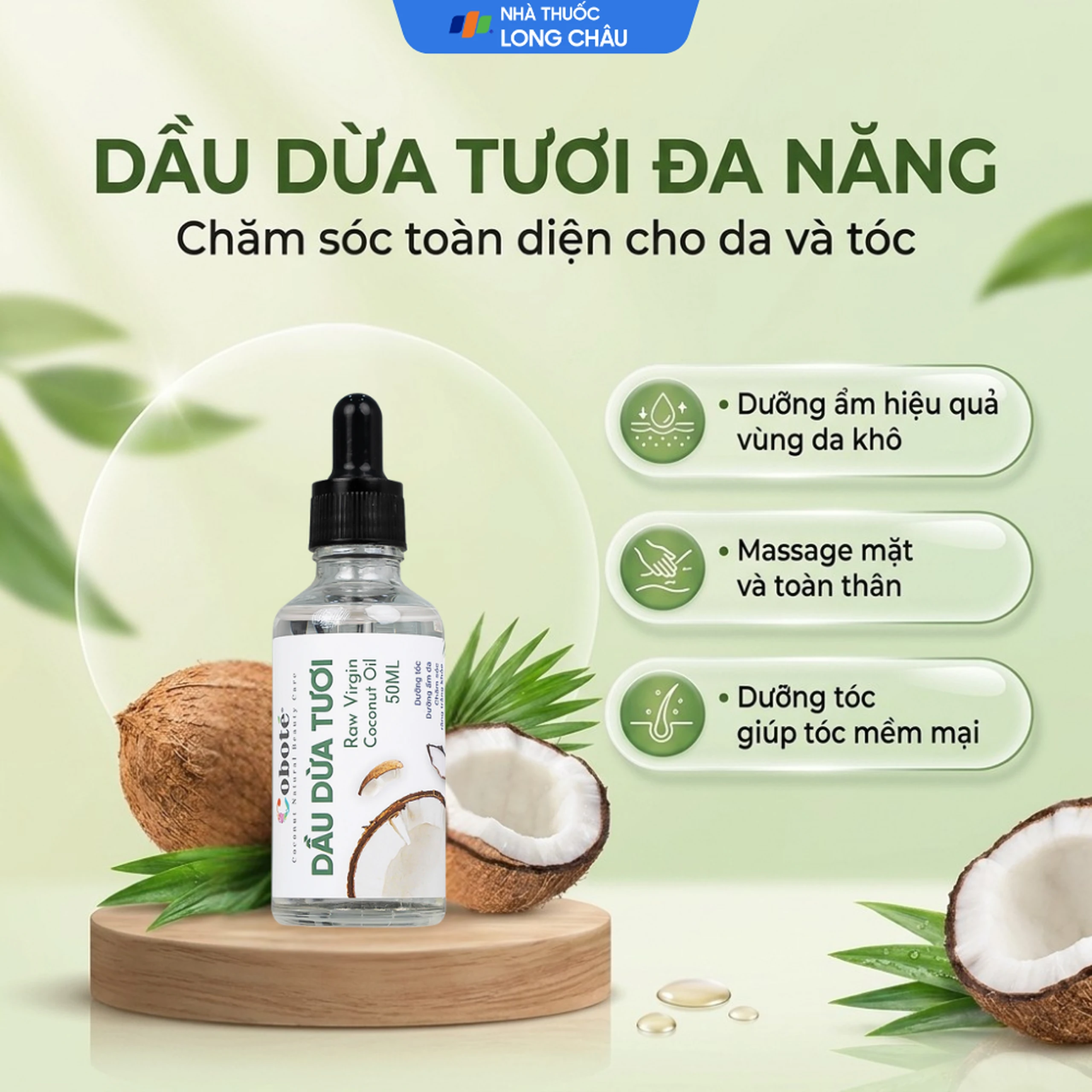 Dầu dừa tươi Raw Virgin Coconut Oil Cobote dưỡng ẩm, chống hăm, chăm sóc răng miệng (50ml) 2