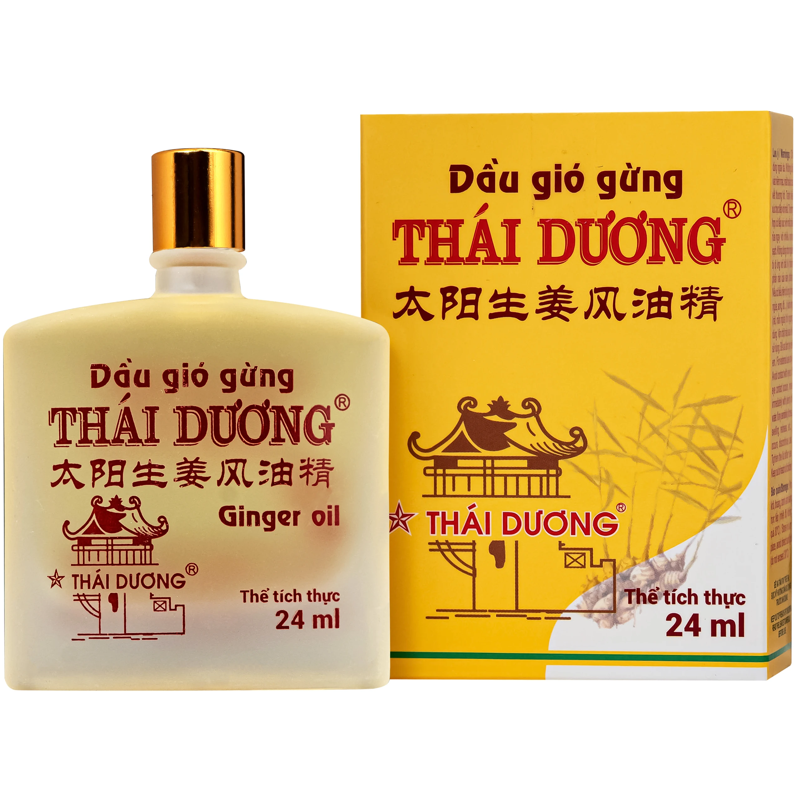 Dầu gió gừng Thái Dương giúp giảm đau đầu, đau lưng, đau dây thần kinh vai gáy (Hộp 24ml)