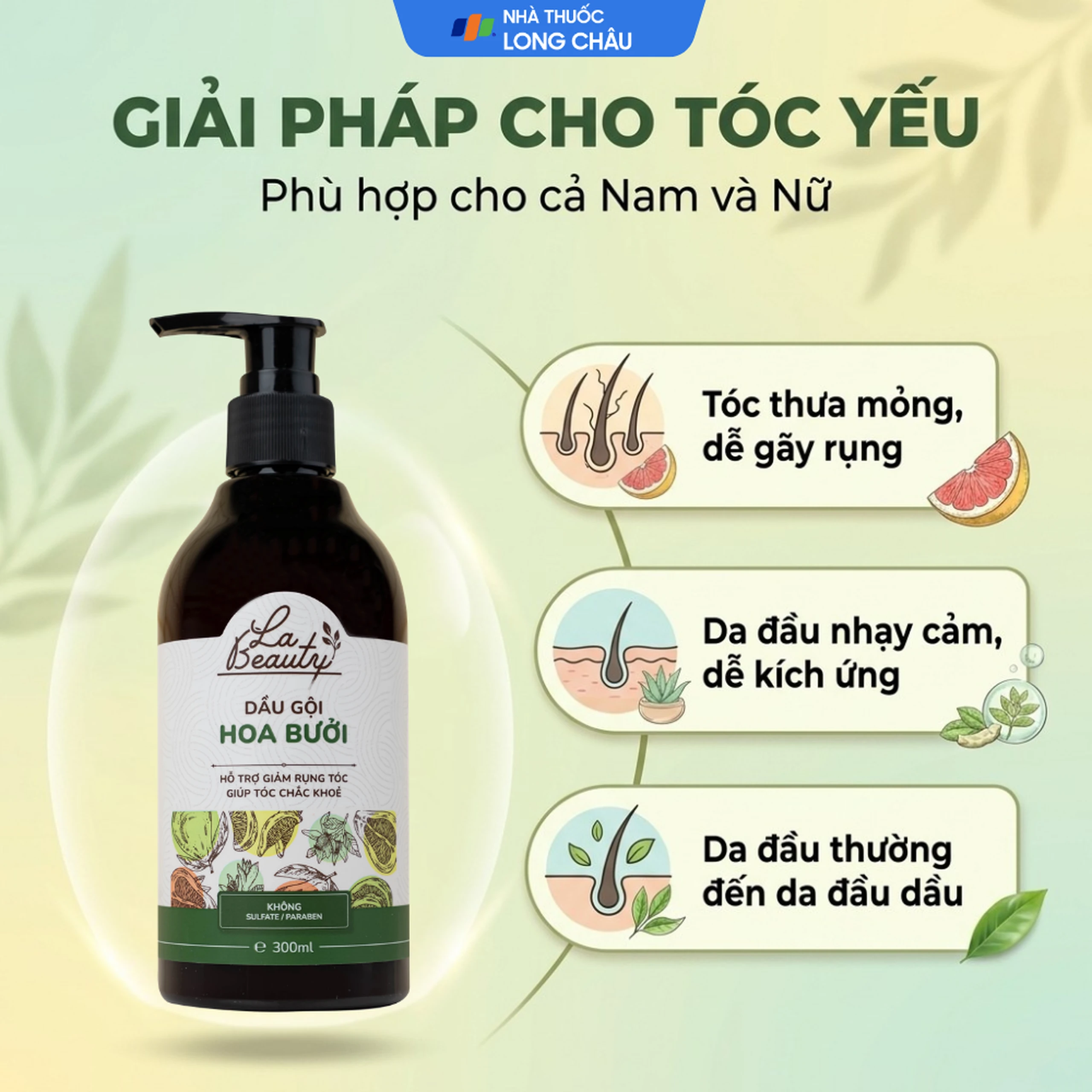 Dầu gội Hoa Bưởi La Beauty giảm gãy rụng, kích thích mọc tóc (300ml) 6